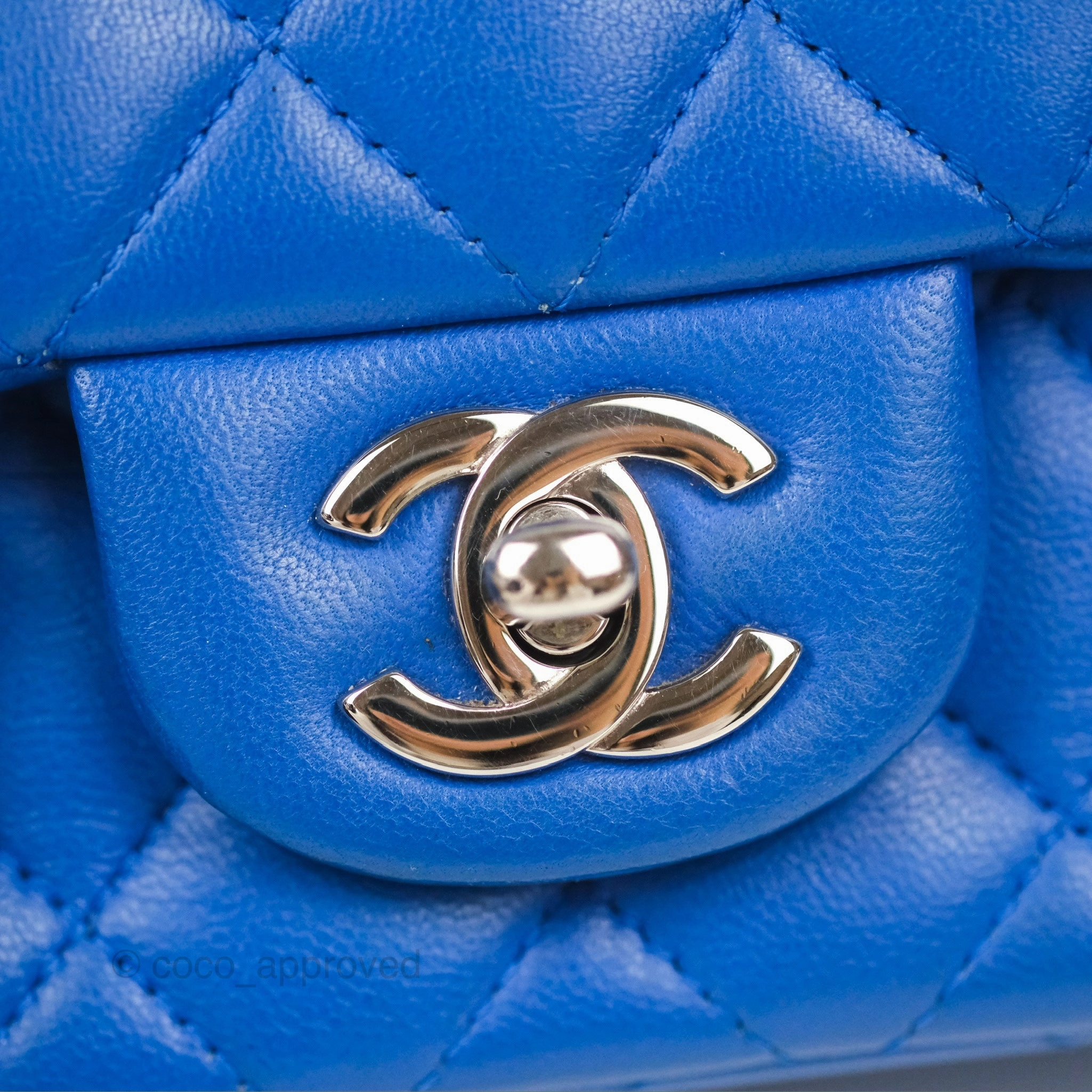 Chanel Quilted Mini Square Blue Lambskin Silver Hardware