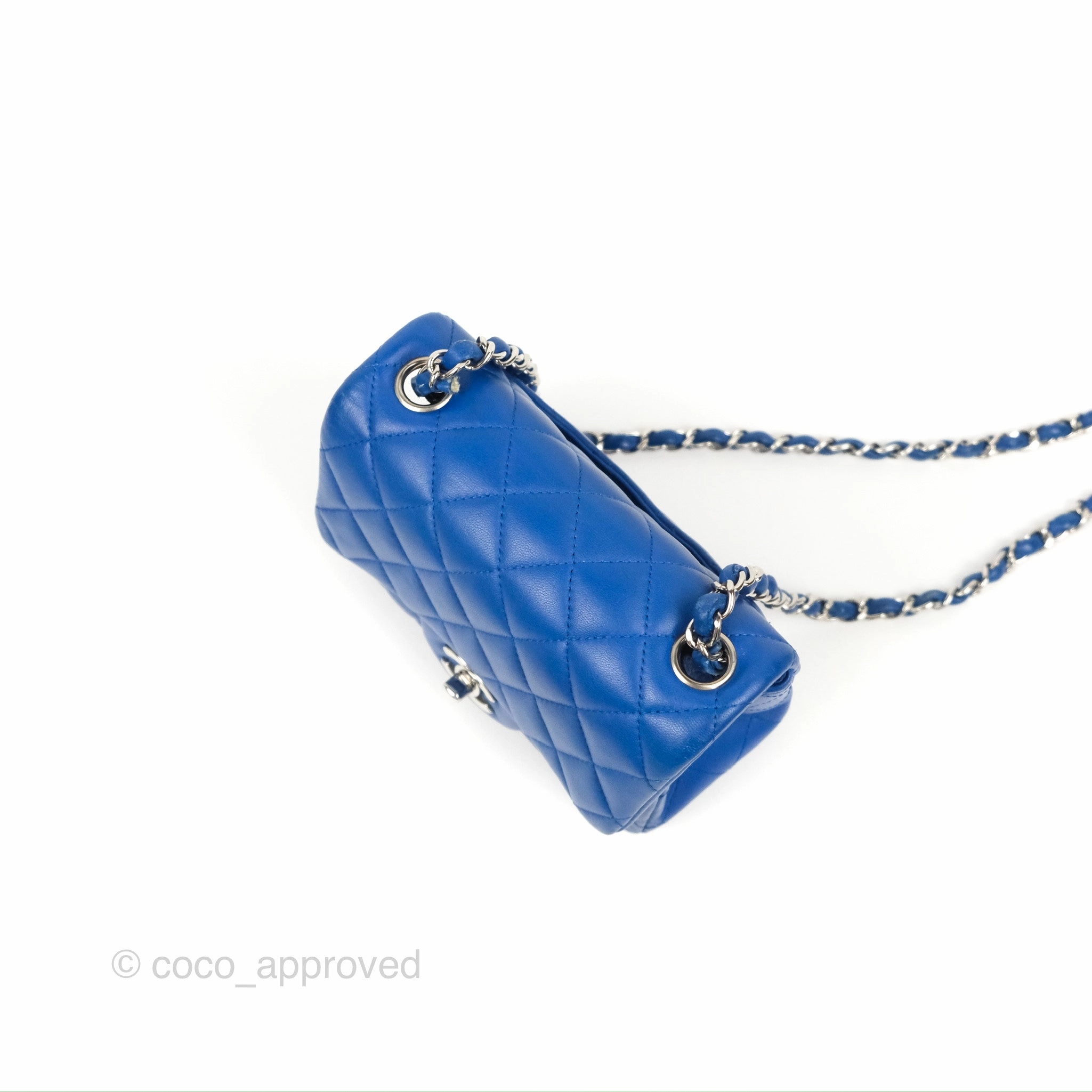 Chanel Quilted Mini Square Blue Lambskin Silver Hardware