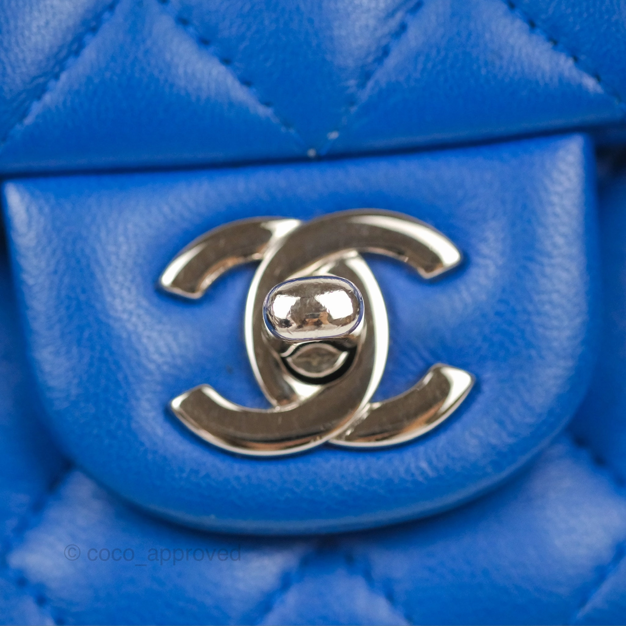 Chanel Quilted Mini Square Blue Lambskin Silver Hardware