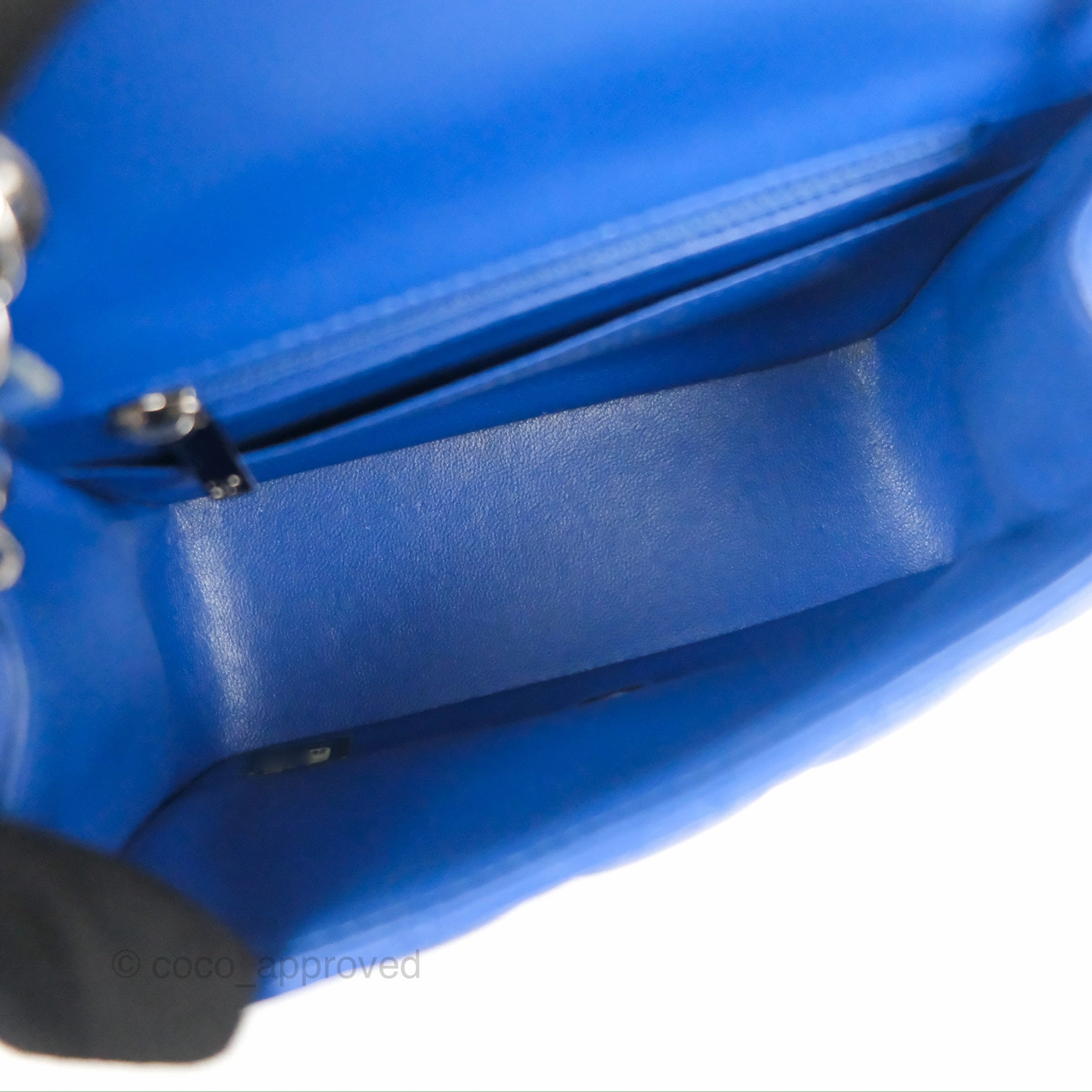 Chanel Quilted Mini Square Blue Lambskin Silver Hardware