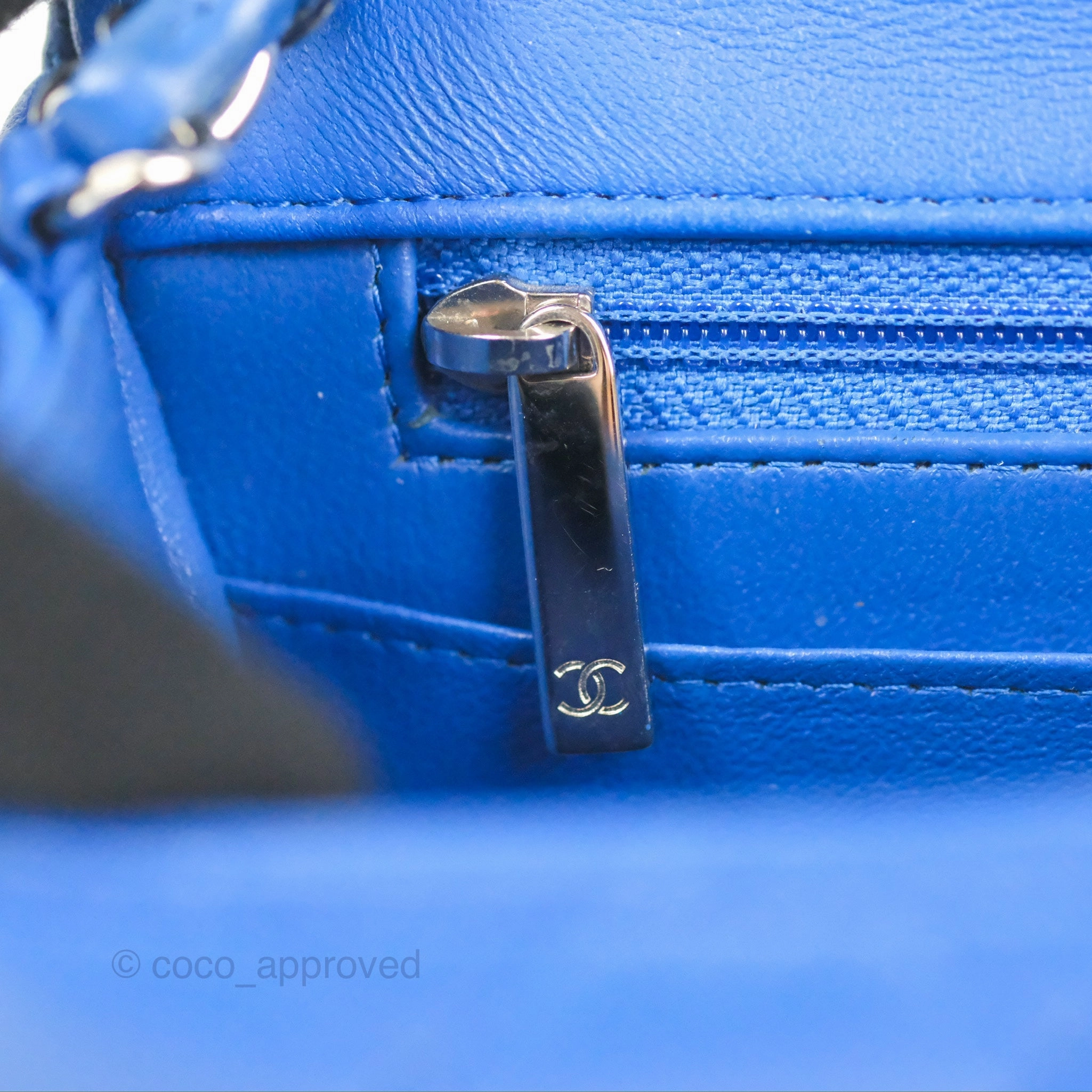 Chanel Quilted Mini Square Blue Lambskin Silver Hardware