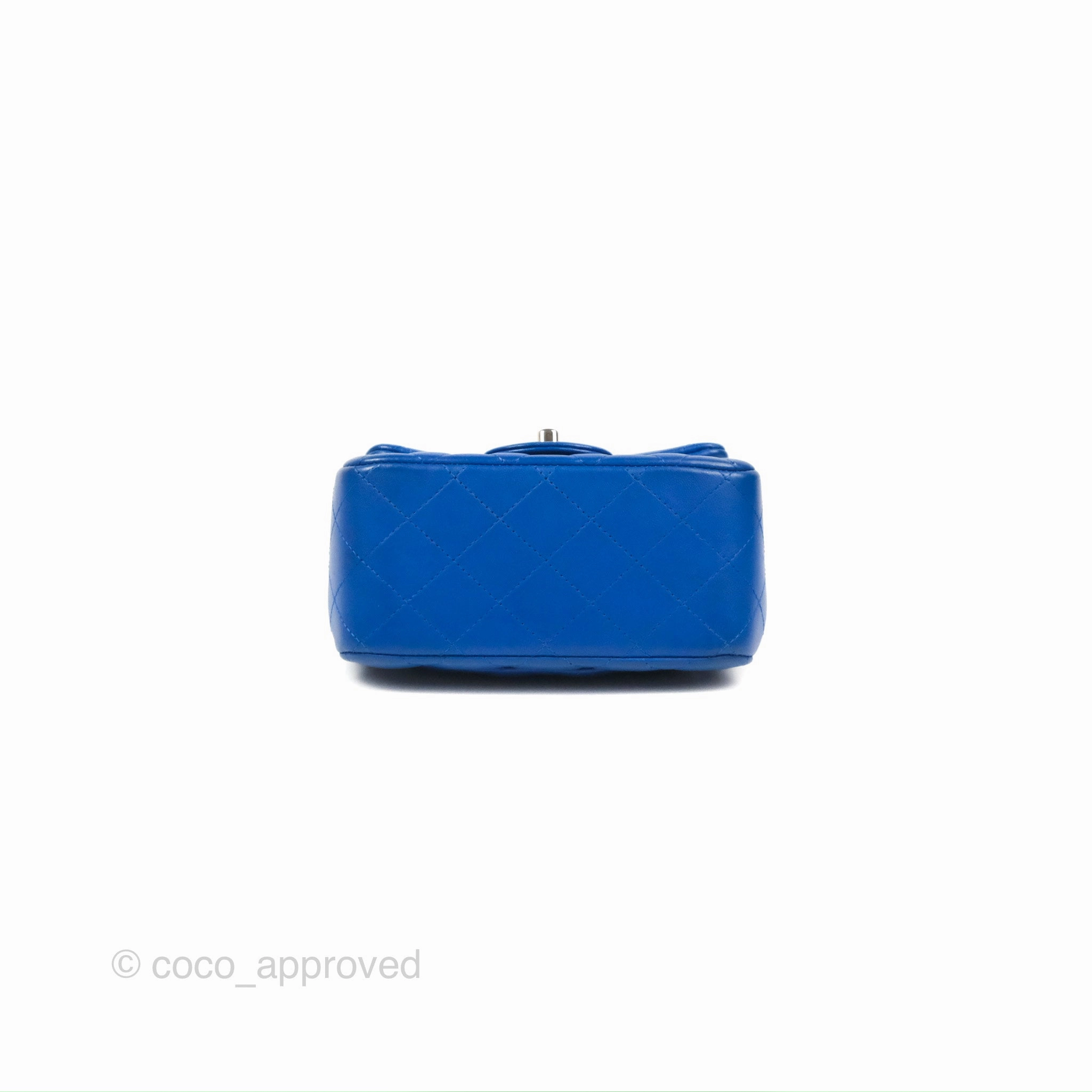 Chanel Quilted Mini Square Blue Lambskin Silver Hardware