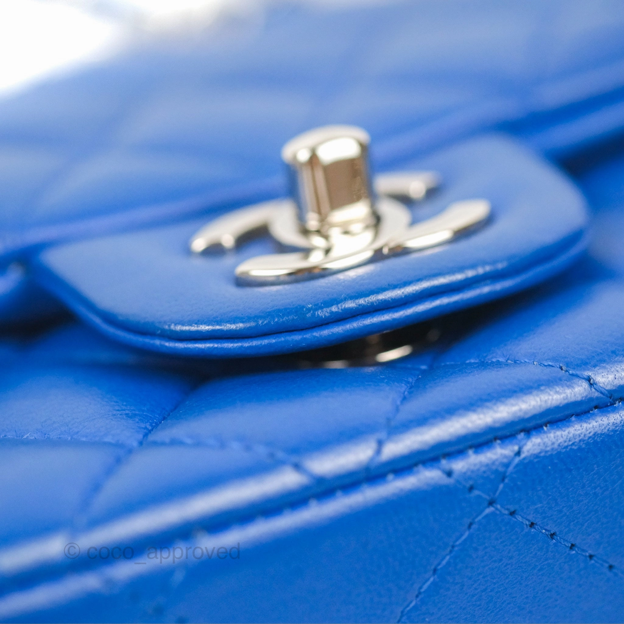Chanel Quilted Mini Square Blue Lambskin Silver Hardware