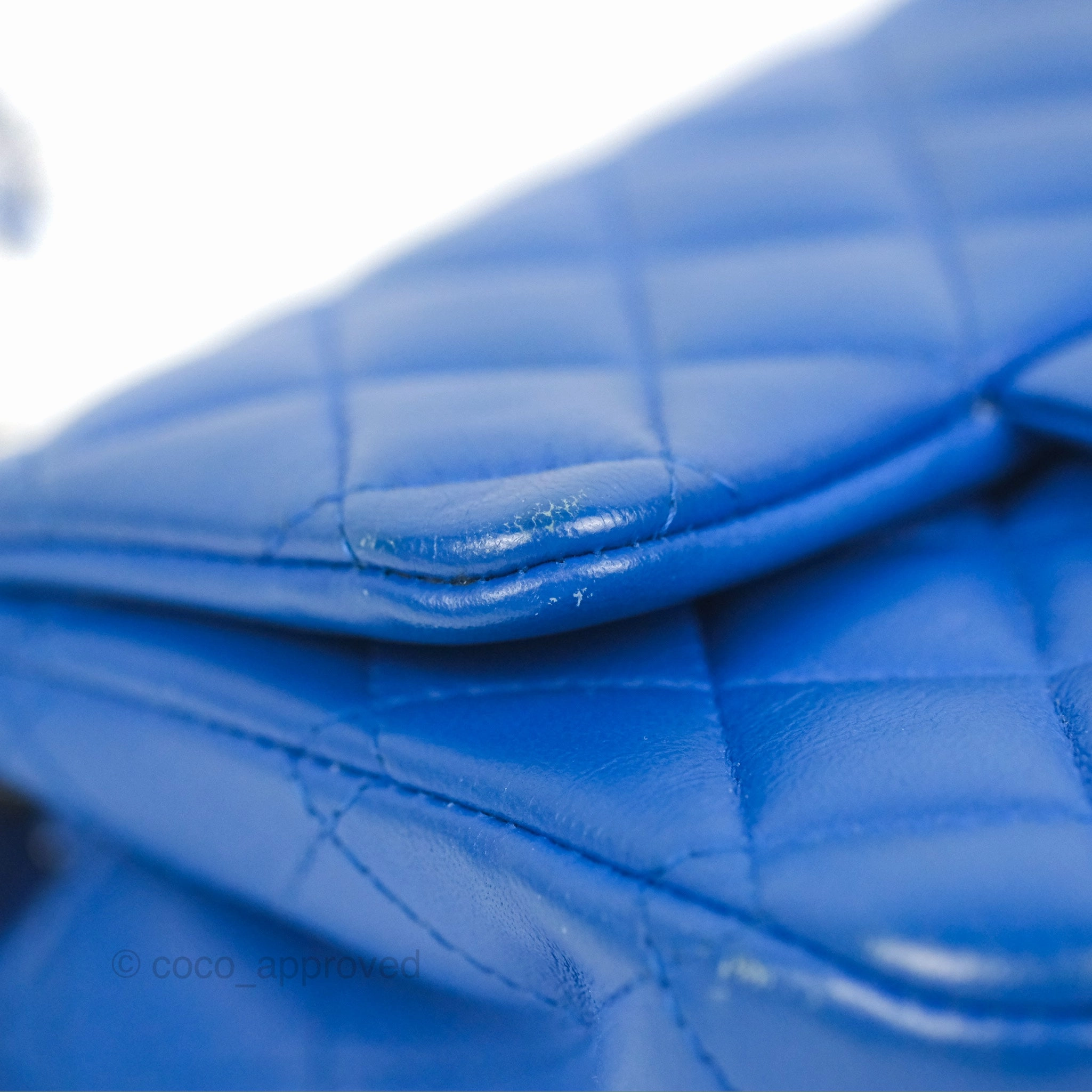 Chanel Quilted Mini Square Blue Lambskin Silver Hardware