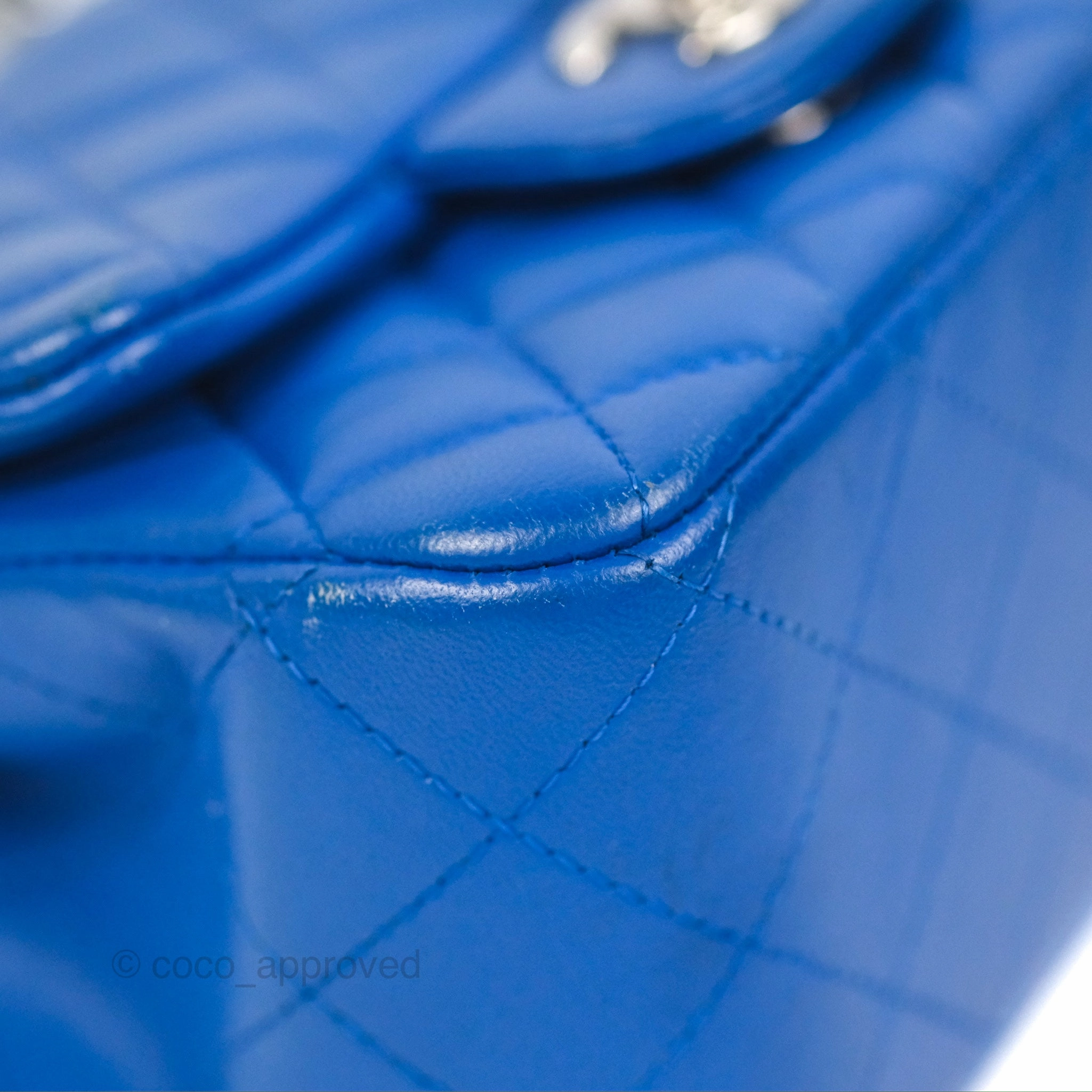 Chanel Quilted Mini Square Blue Lambskin Silver Hardware