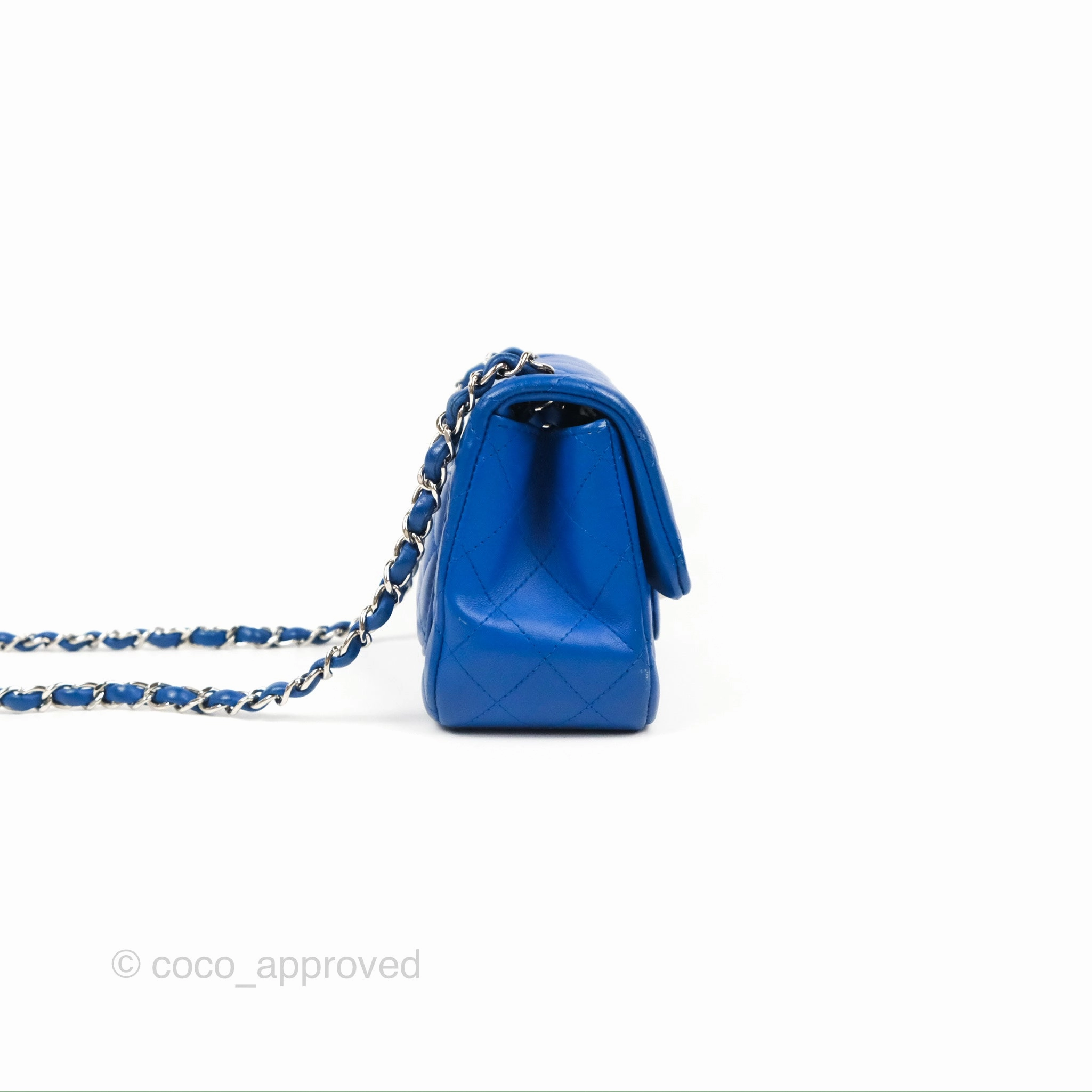 Chanel Quilted Mini Square Blue Lambskin Silver Hardware