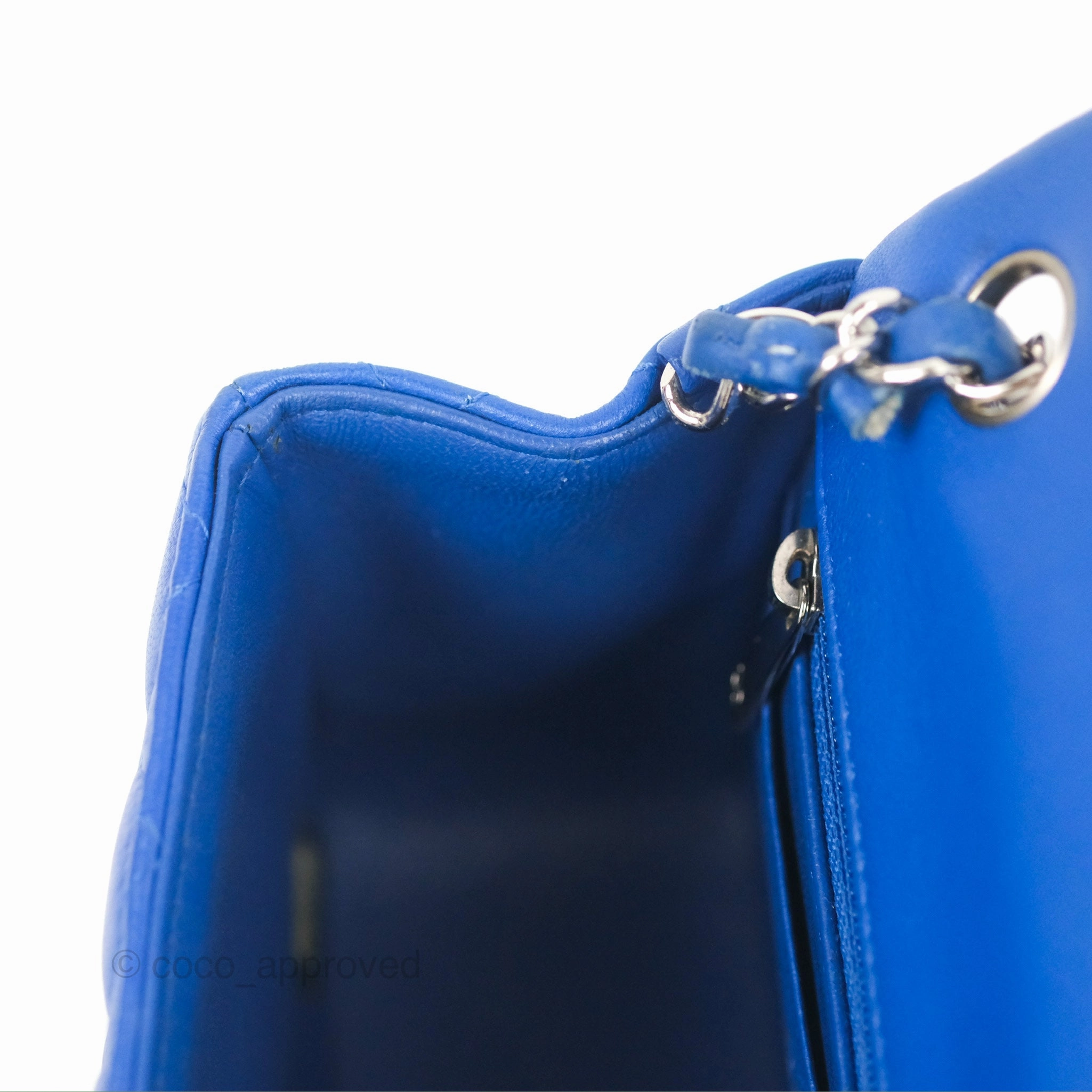 Chanel Quilted Mini Square Blue Lambskin Silver Hardware