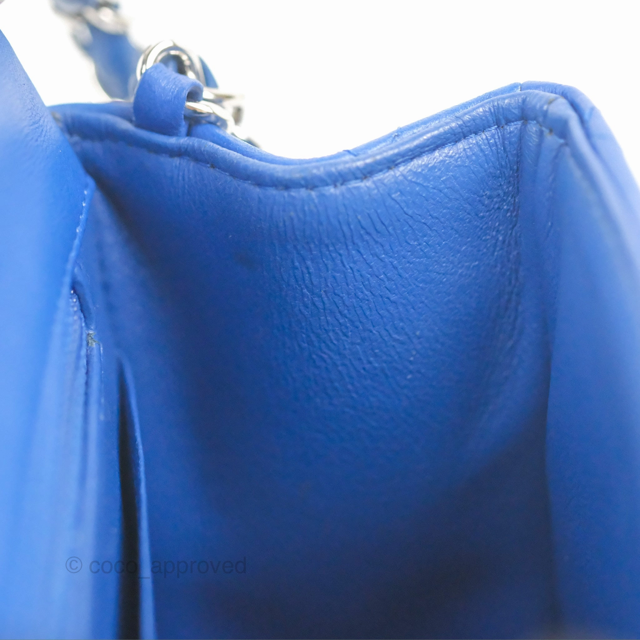 Chanel Quilted Mini Square Blue Lambskin Silver Hardware
