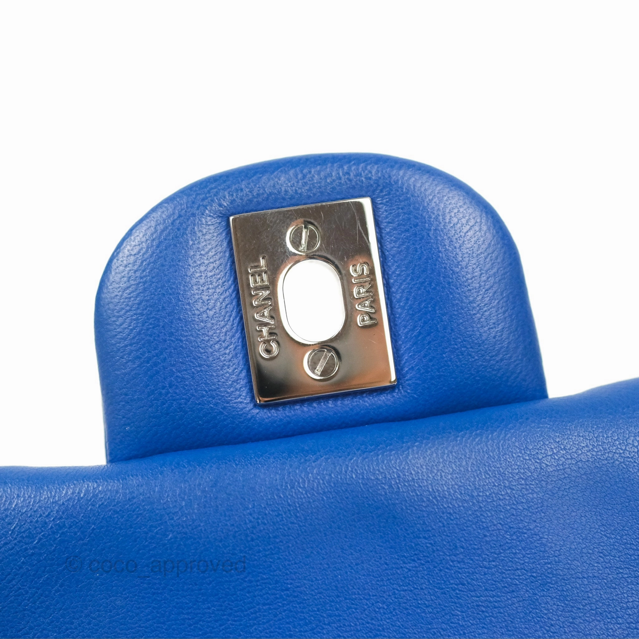 Chanel Quilted Mini Square Blue Lambskin Silver Hardware