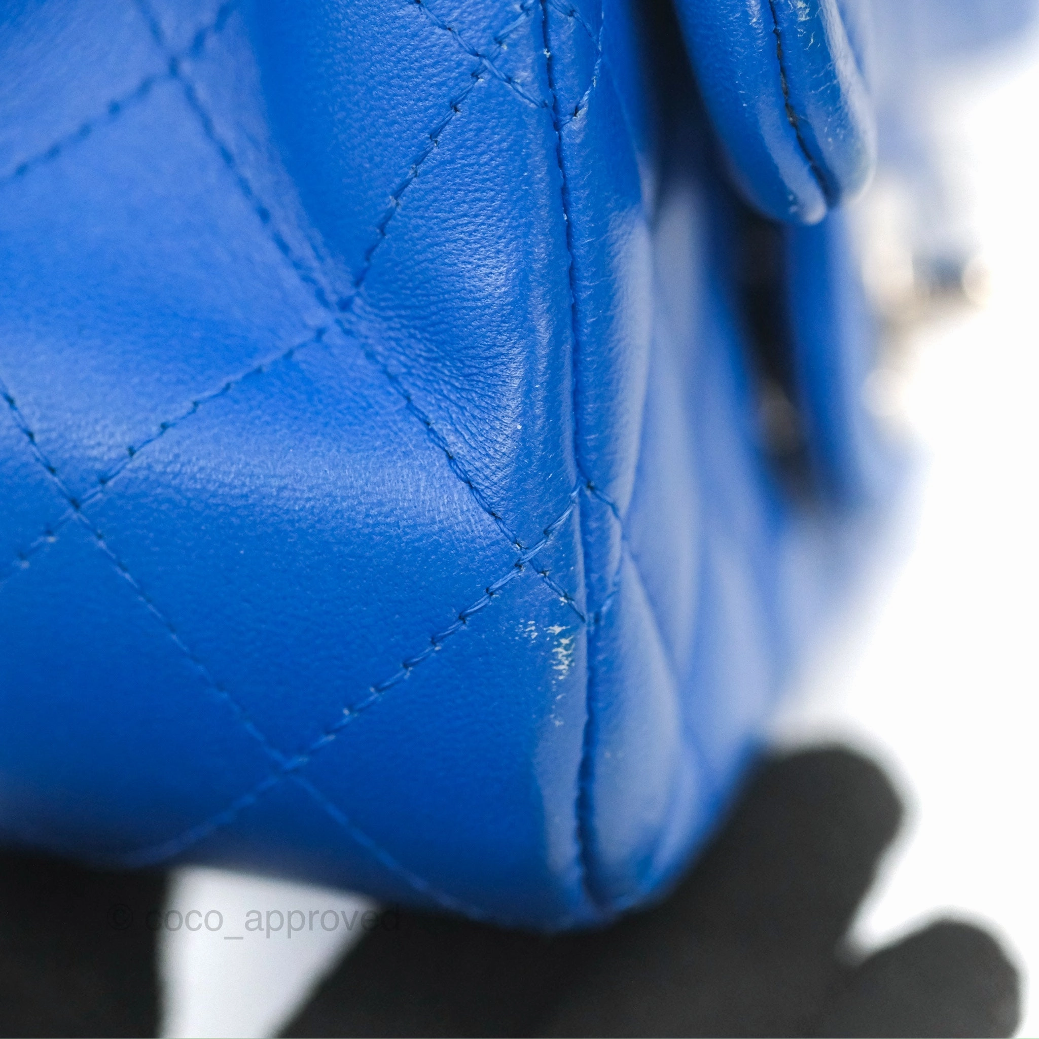 Chanel Quilted Mini Square Blue Lambskin Silver Hardware