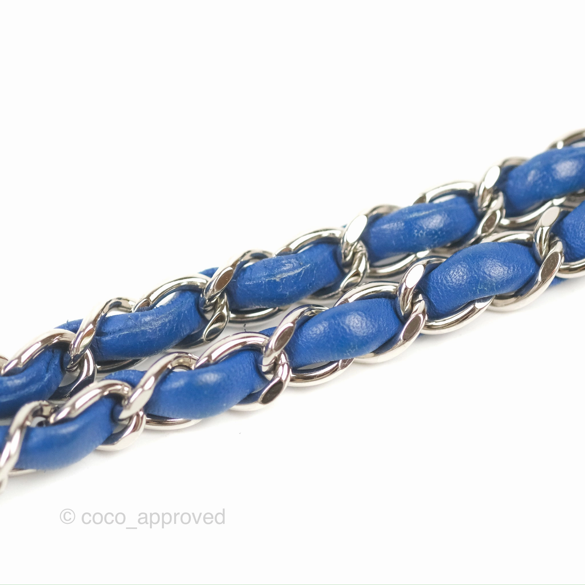 Chanel Quilted Mini Square Blue Lambskin Silver Hardware