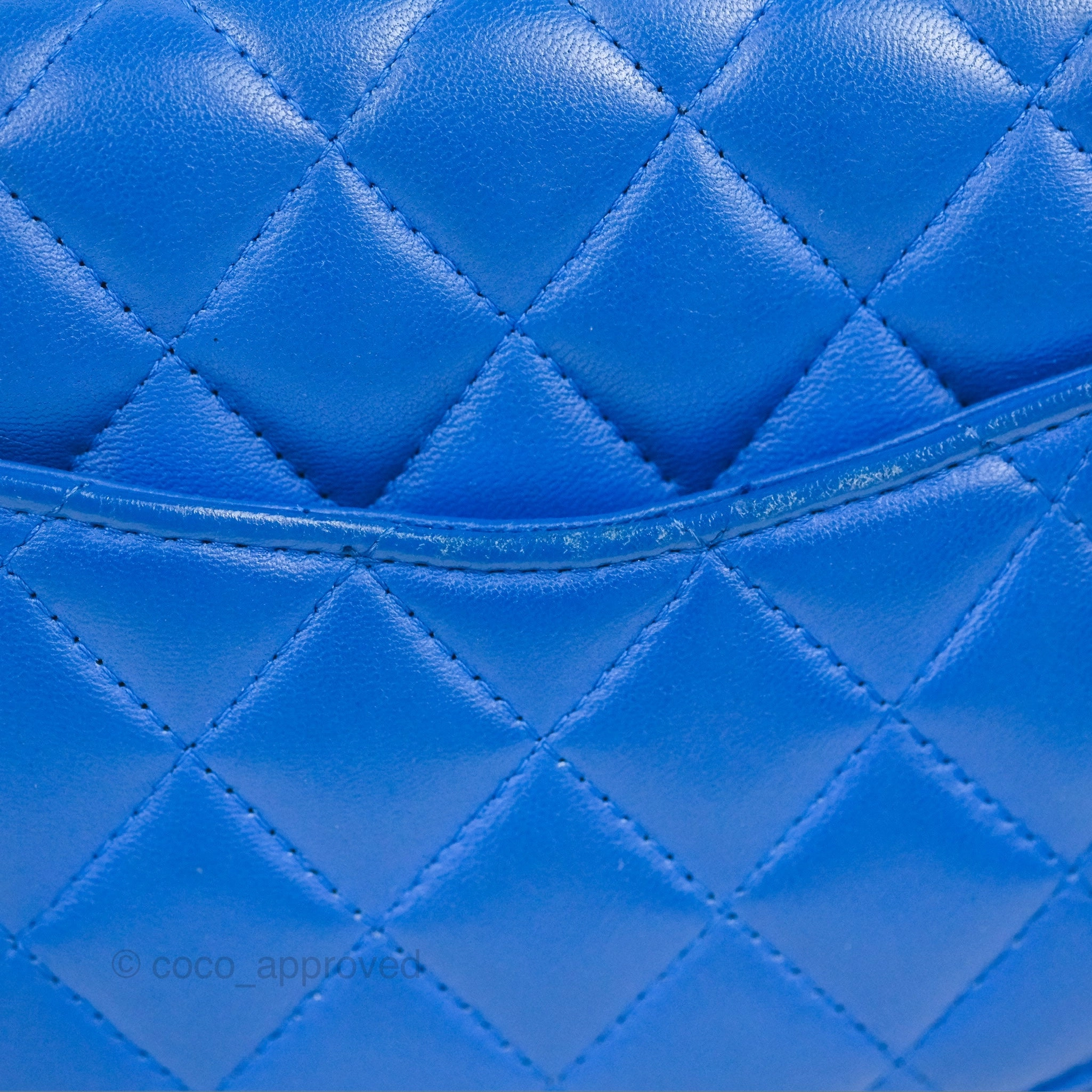 Chanel Quilted Mini Square Blue Lambskin Silver Hardware