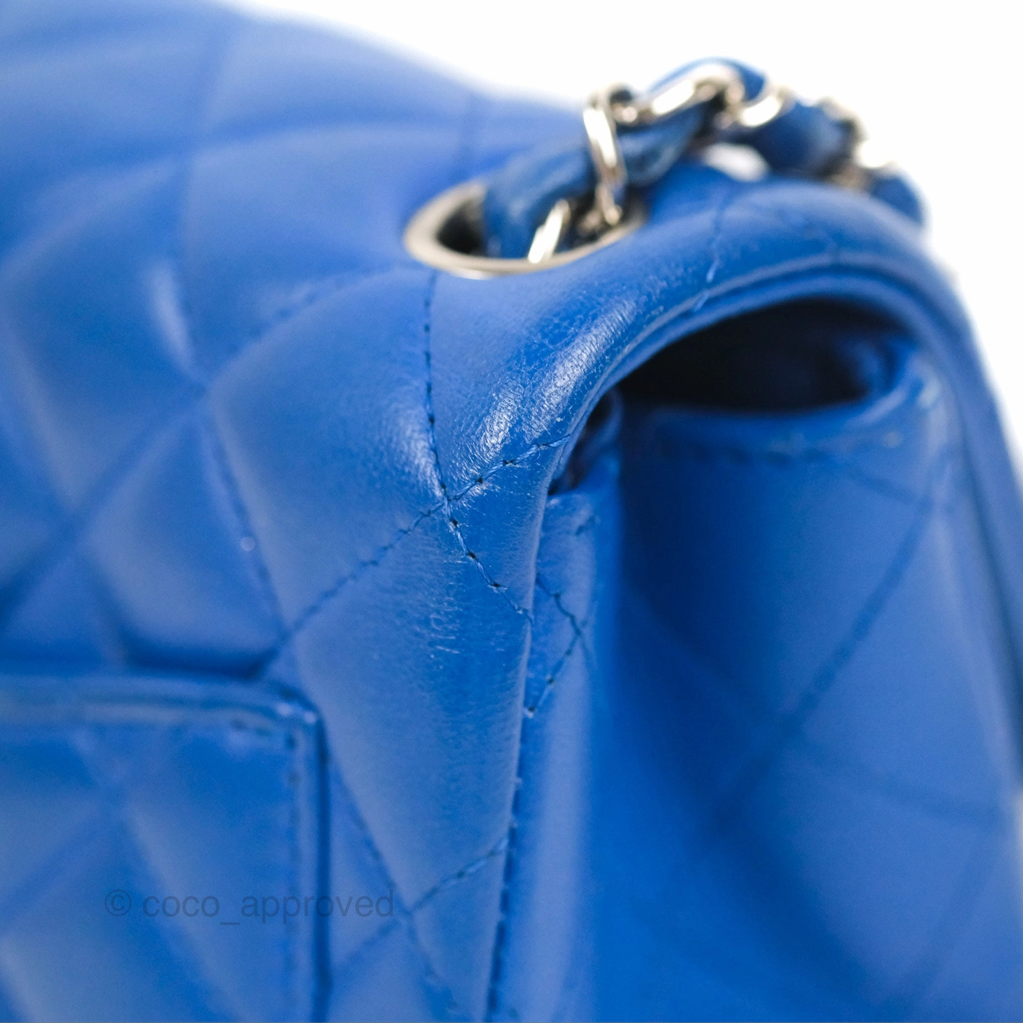 Chanel Quilted Mini Square Blue Lambskin Silver Hardware