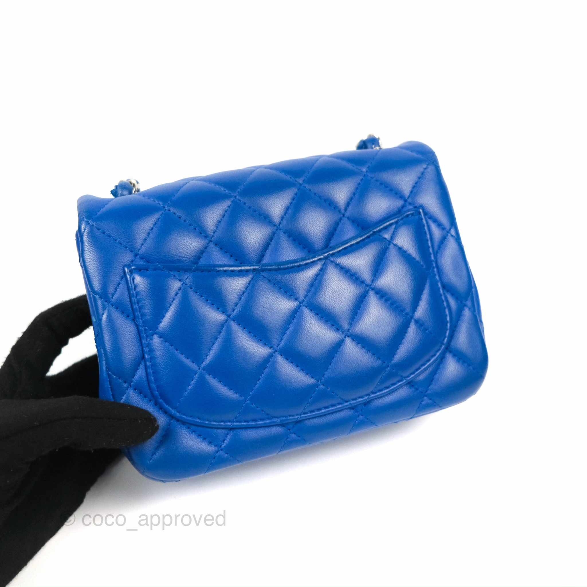 Chanel Quilted Mini Square Blue Lambskin Silver Hardware