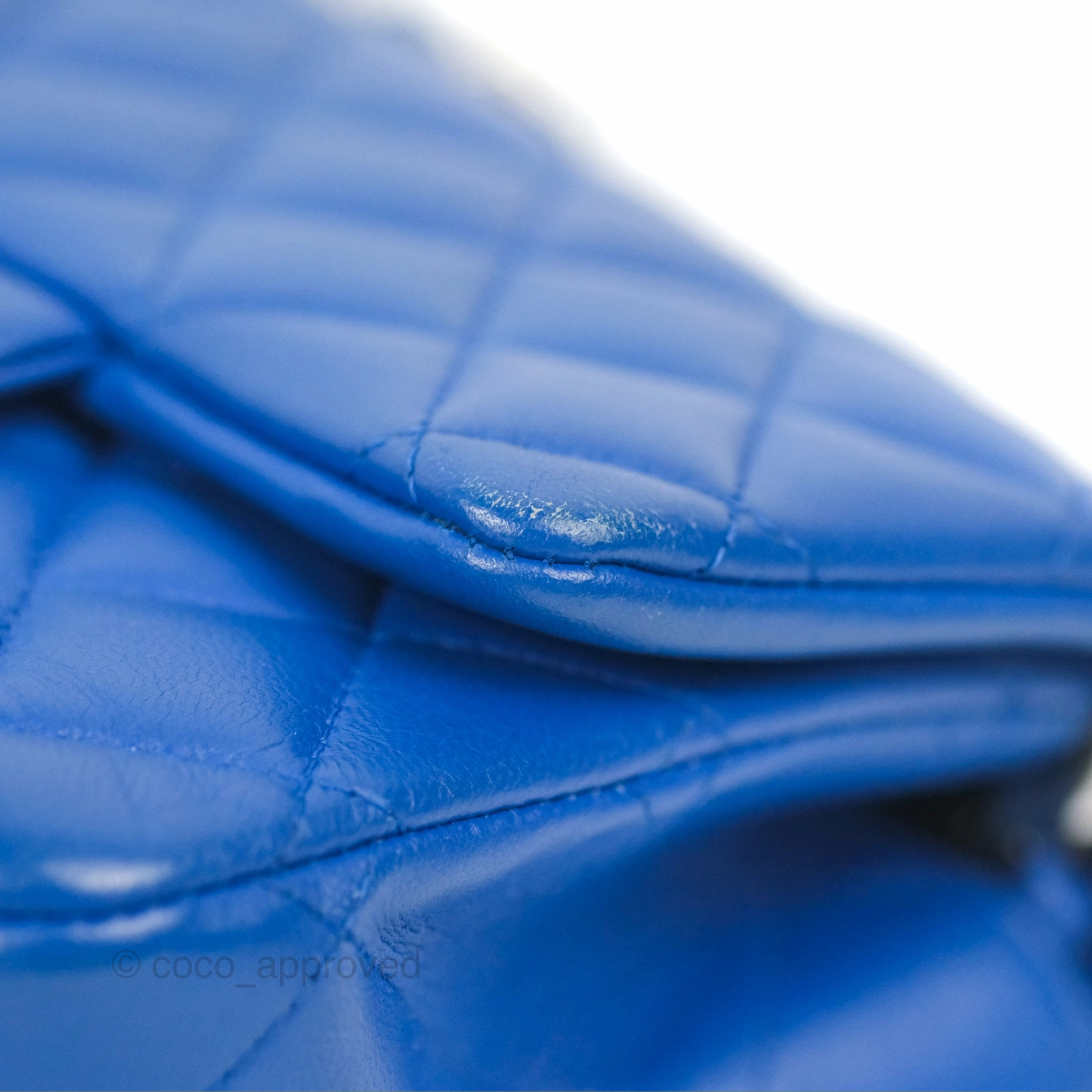 Chanel Quilted Mini Square Blue Lambskin Silver Hardware