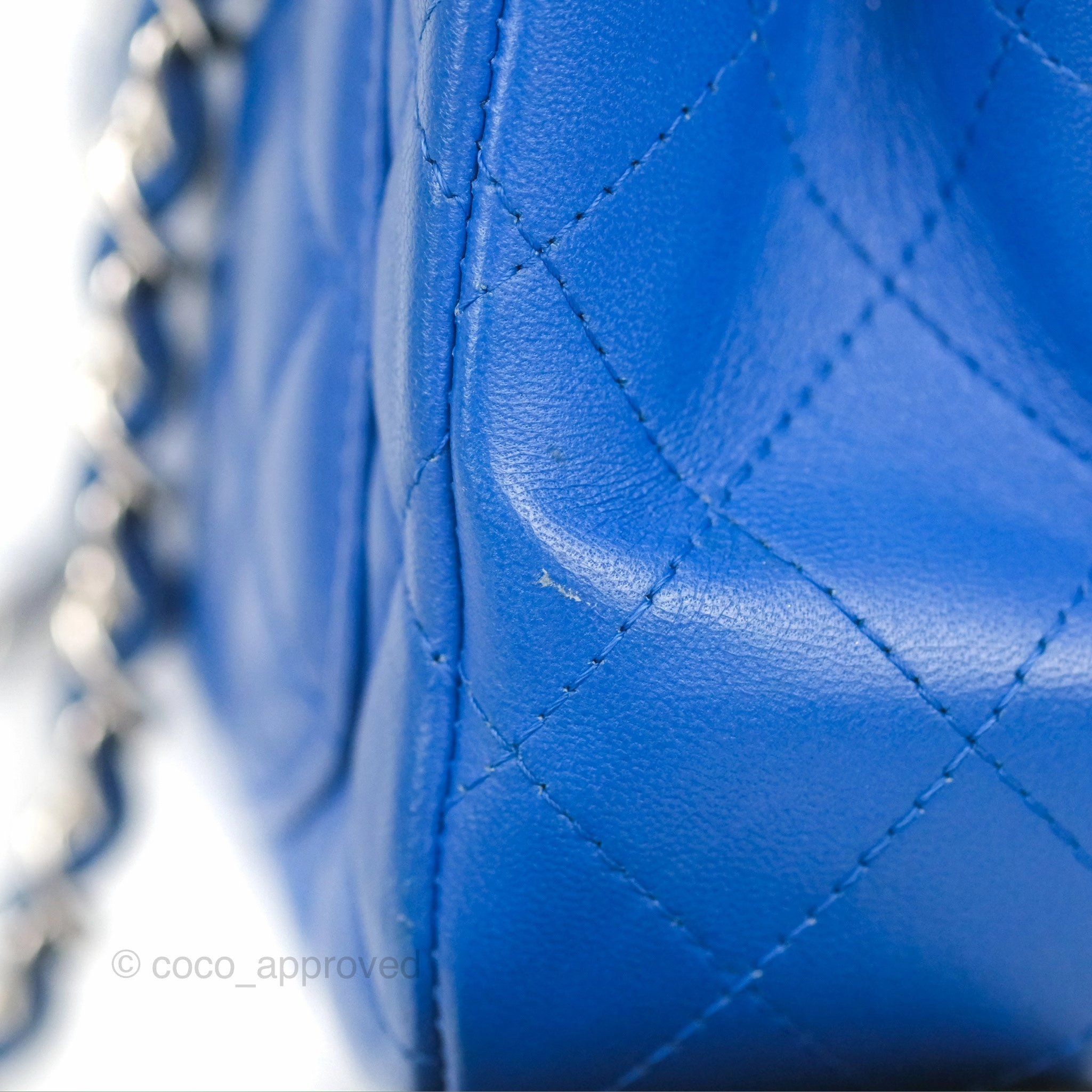 Chanel Quilted Mini Square Blue Lambskin Silver Hardware