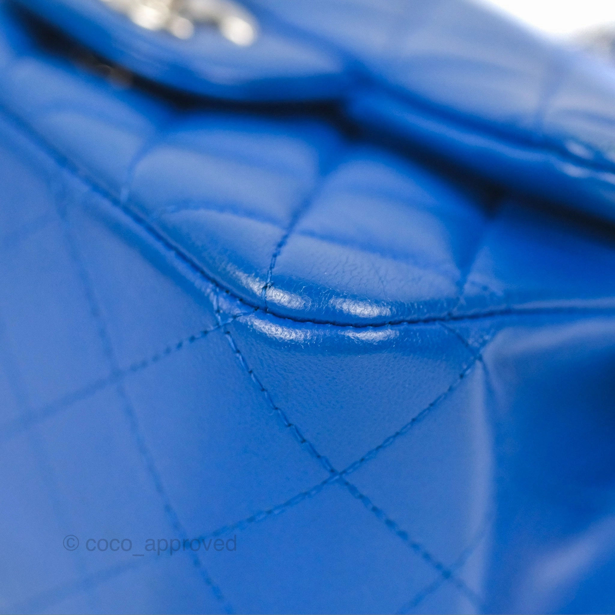 Chanel Quilted Mini Square Blue Lambskin Silver Hardware