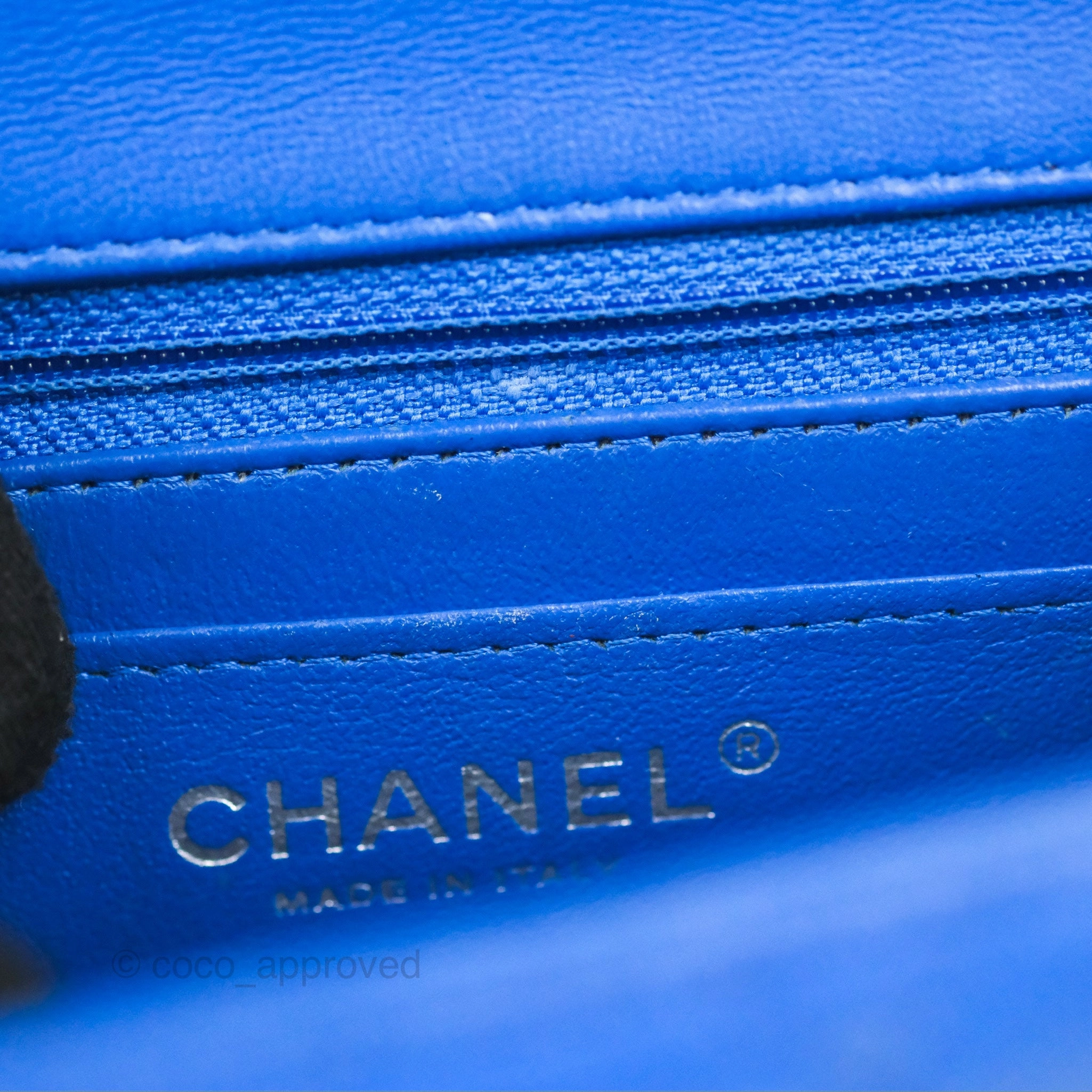 Chanel Quilted Mini Square Blue Lambskin Silver Hardware