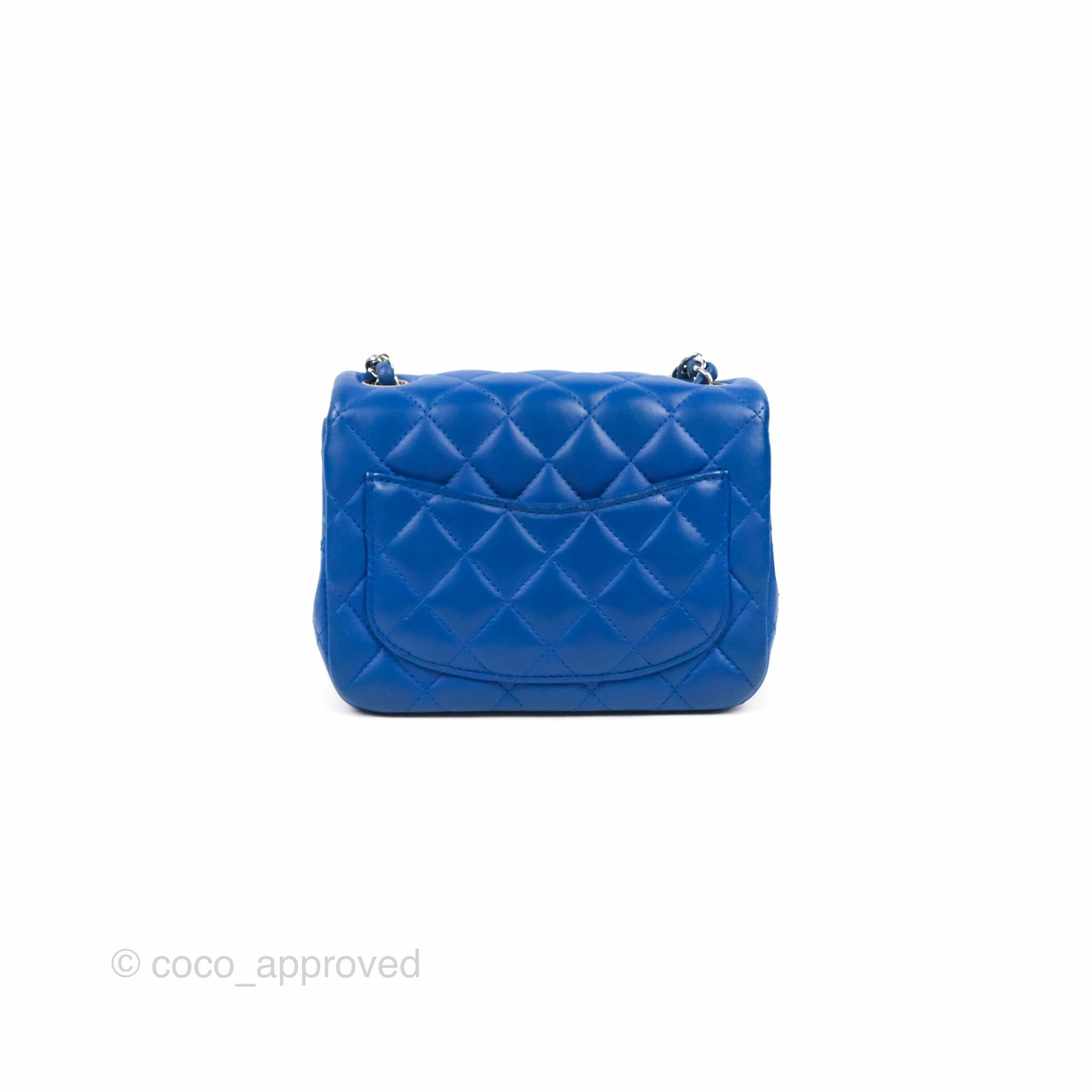 Chanel Quilted Mini Square Blue Lambskin Silver Hardware