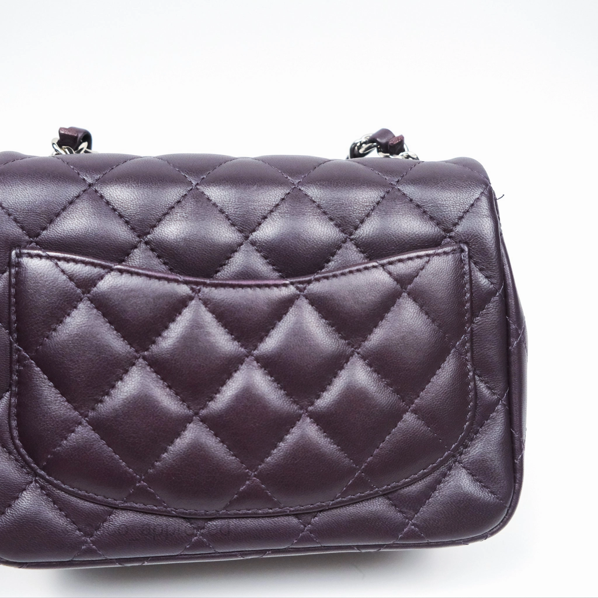 Chanel Quilted Mini Square Dark Purple Lambskin Silver Hardware