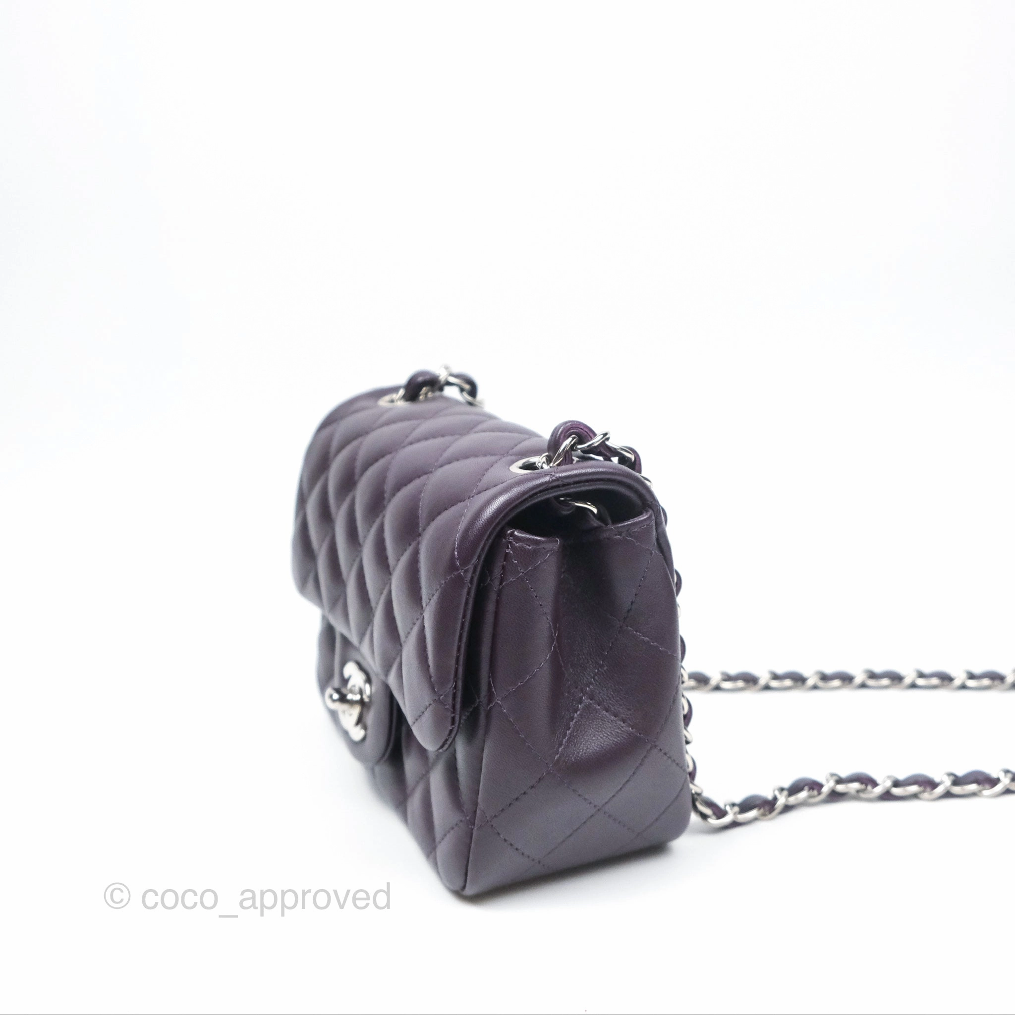 Chanel Quilted Mini Square Dark Purple Lambskin Silver Hardware