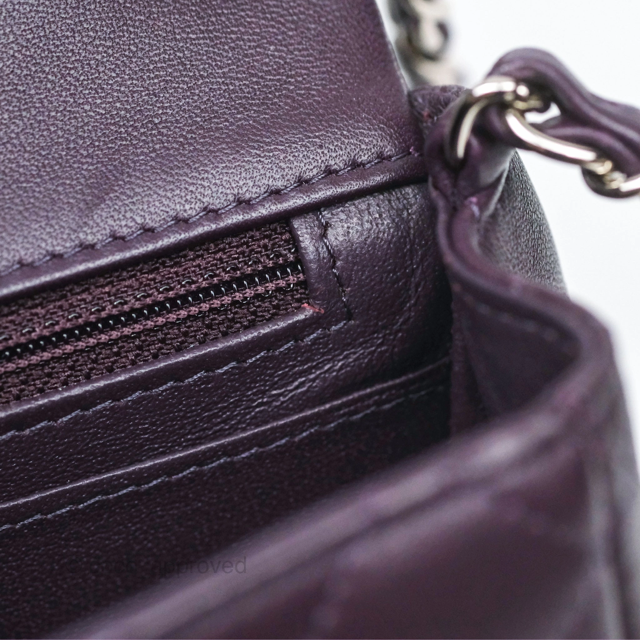 Chanel Quilted Mini Square Dark Purple Lambskin Silver Hardware