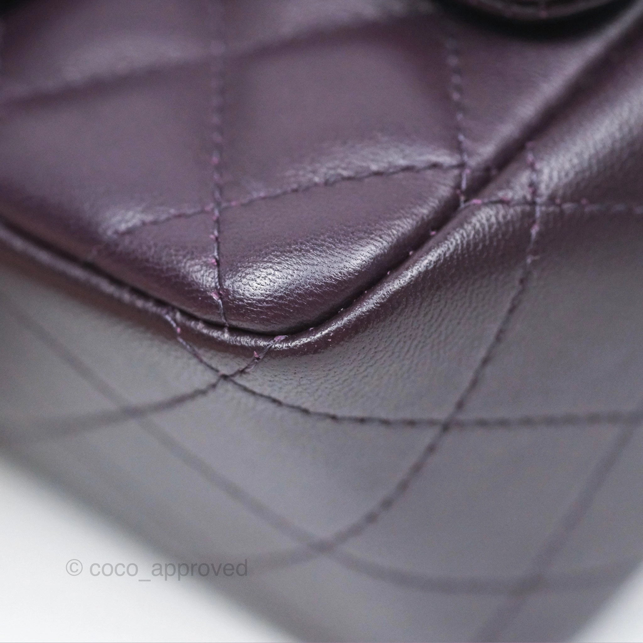 Chanel Quilted Mini Square Dark Purple Lambskin Silver Hardware