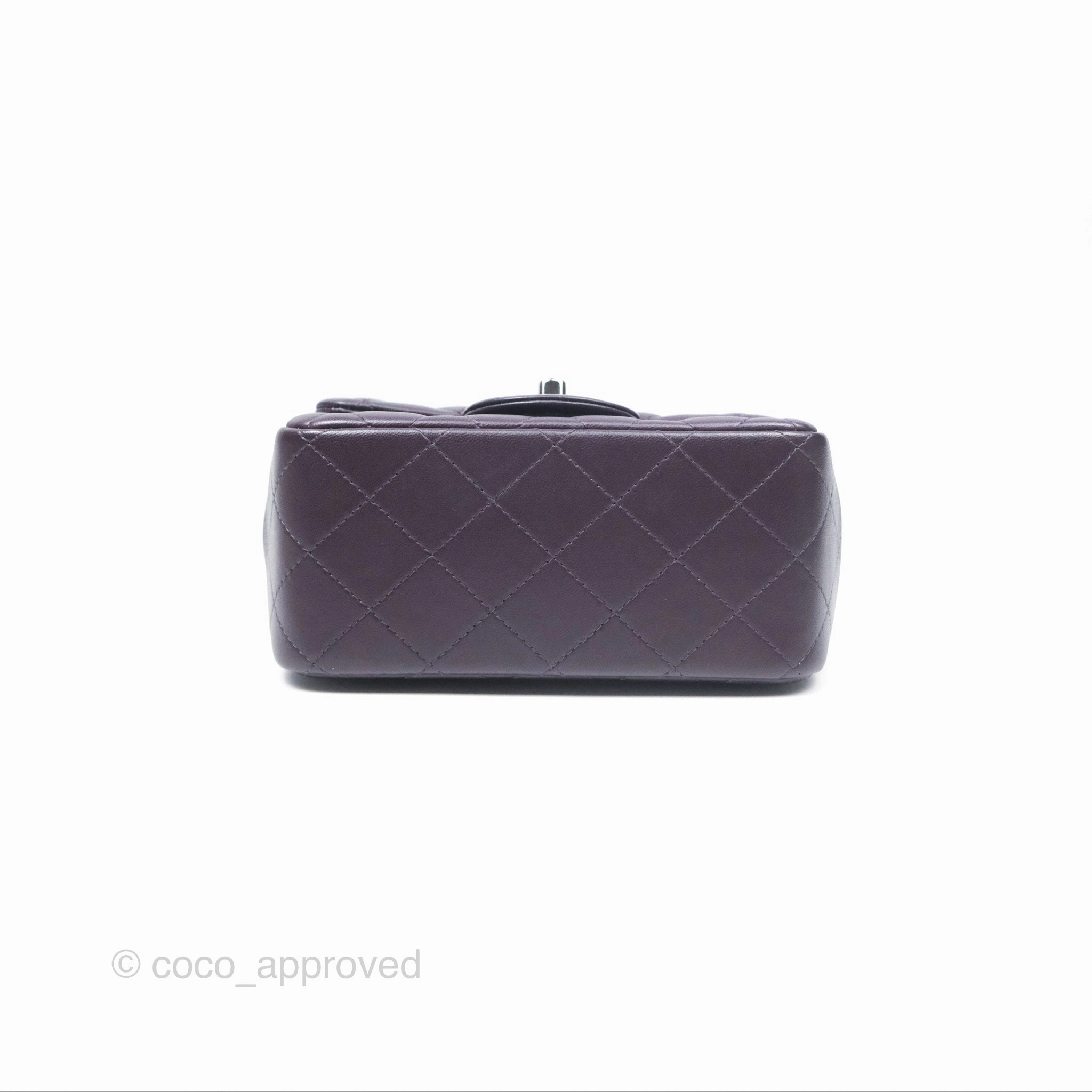 Chanel Quilted Mini Square Dark Purple Lambskin Silver Hardware