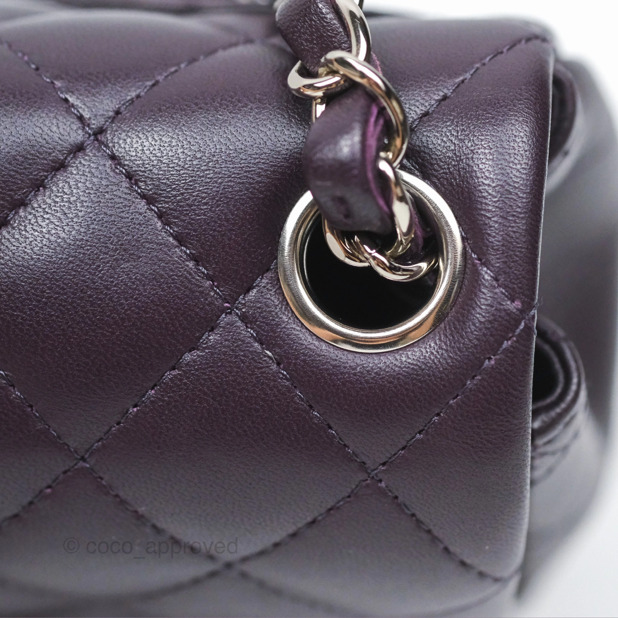 Chanel Quilted Mini Square Dark Purple Lambskin Silver Hardware