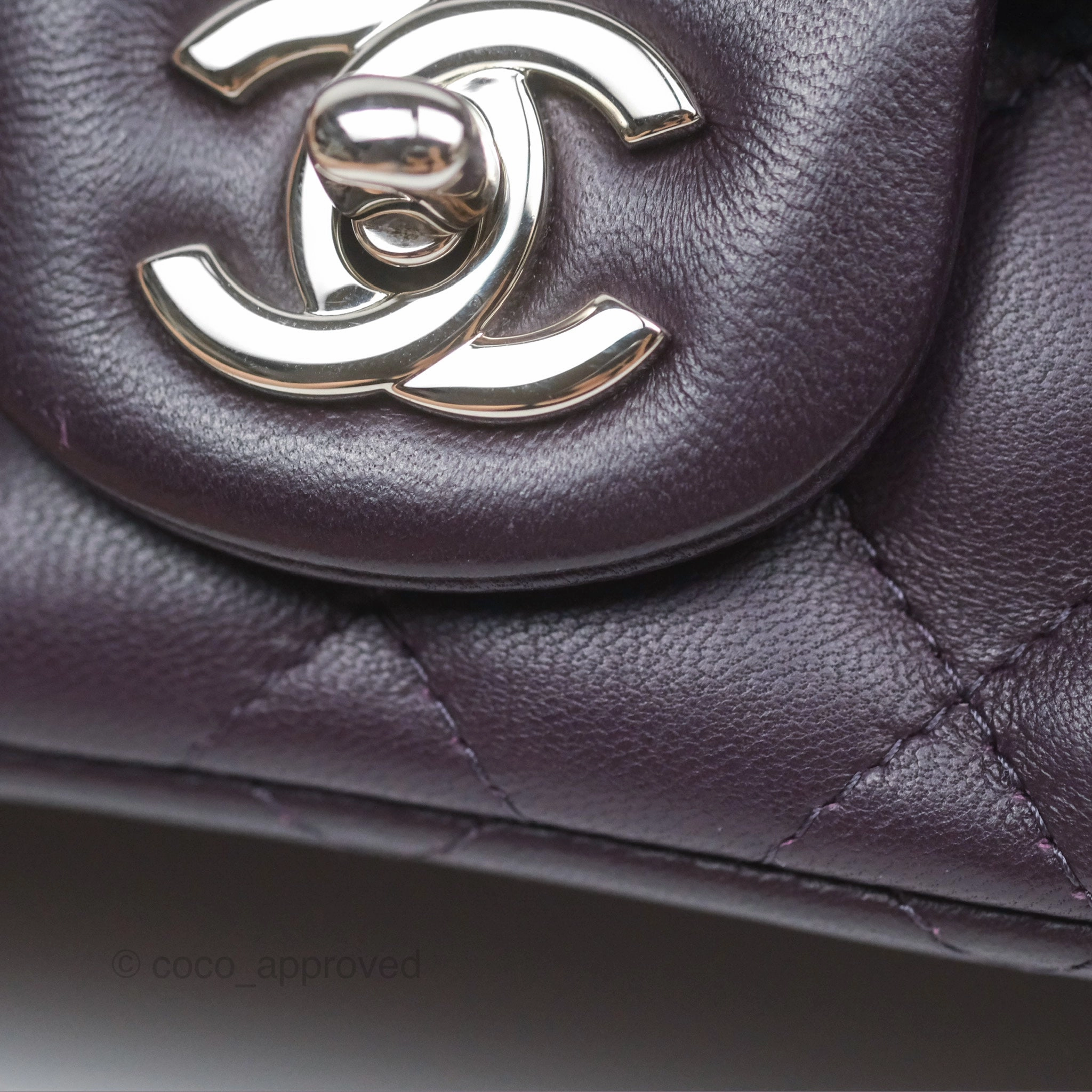 Chanel Quilted Mini Square Dark Purple Lambskin Silver Hardware