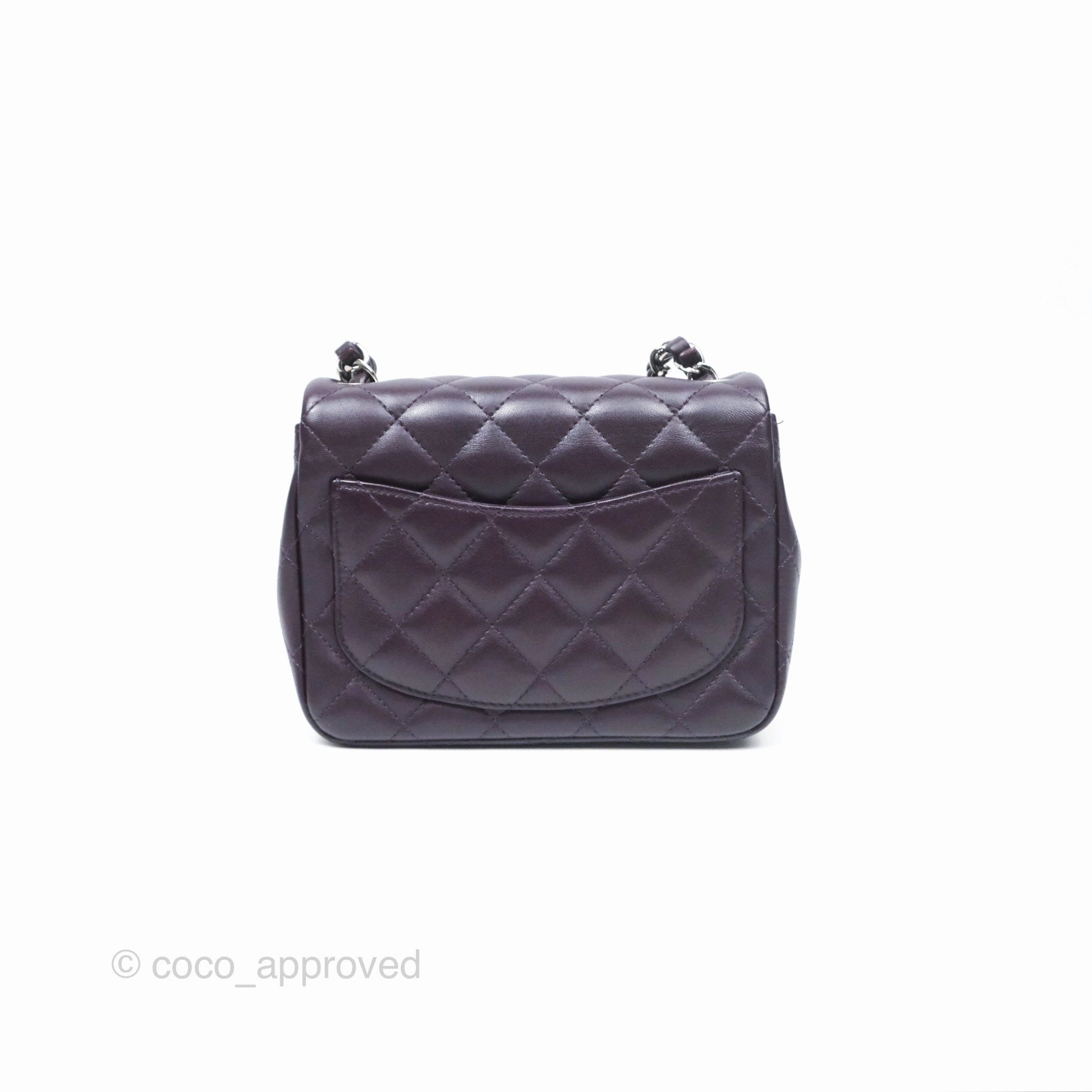 Chanel Quilted Mini Square Dark Purple Lambskin Silver Hardware