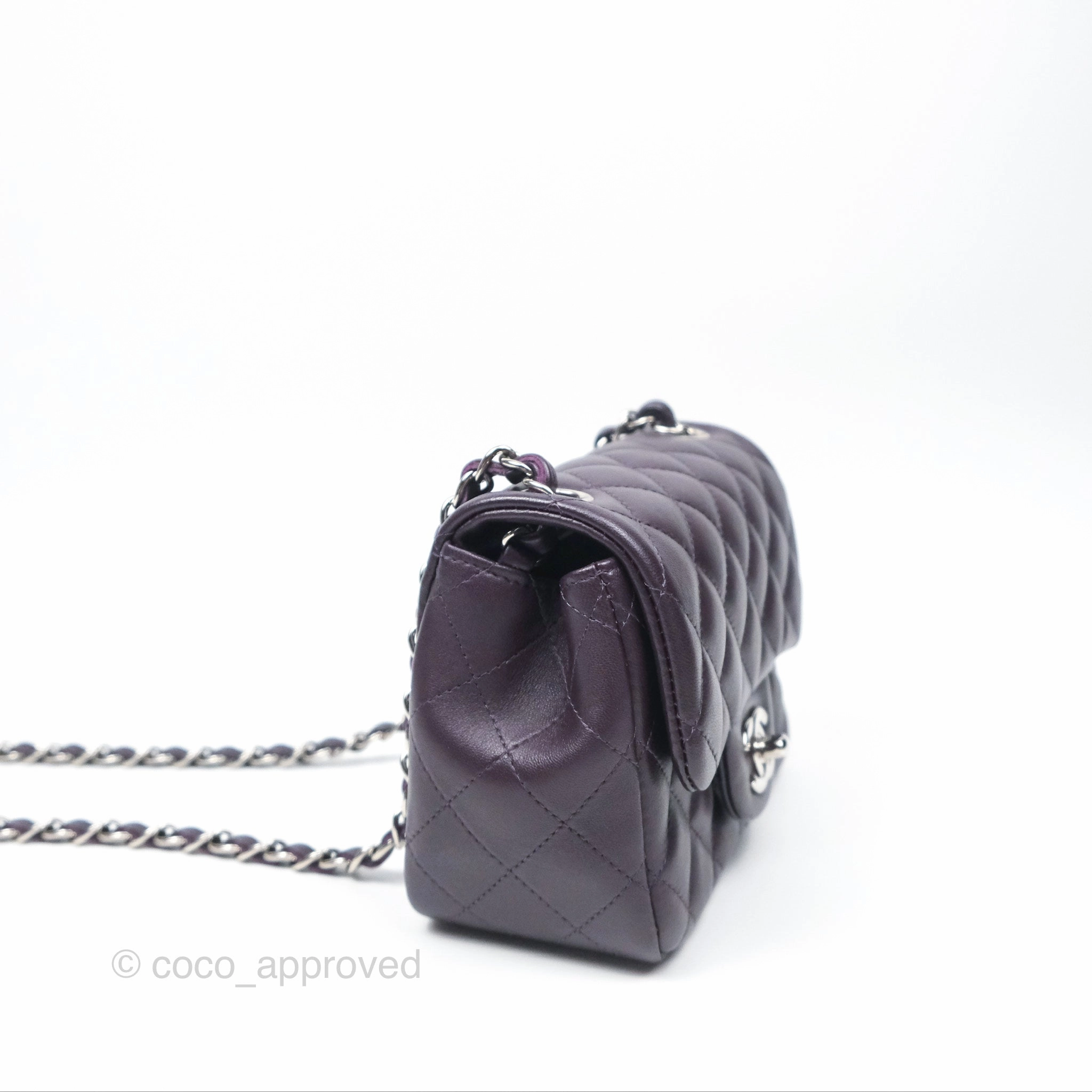 Chanel Quilted Mini Square Dark Purple Lambskin Silver Hardware