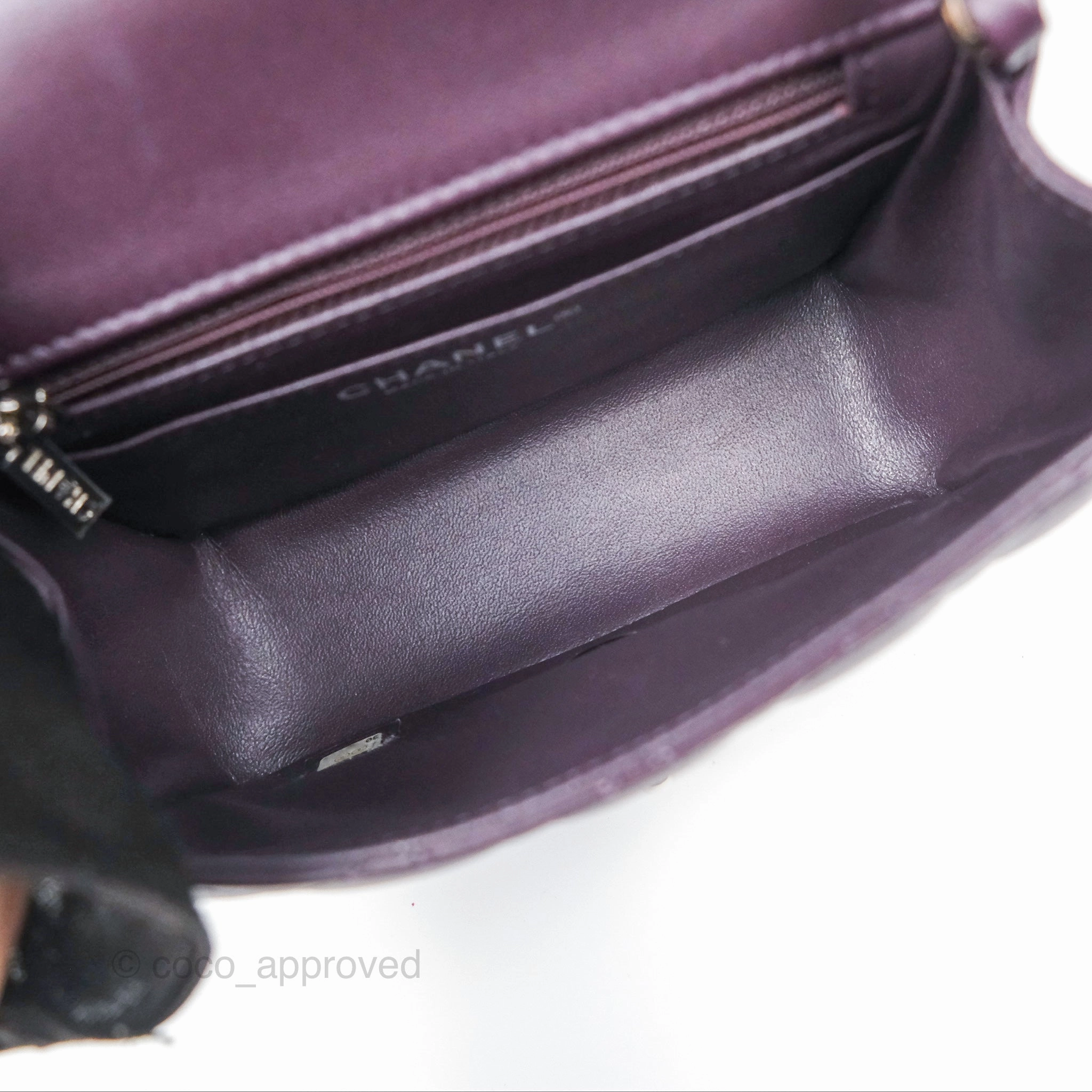 Chanel Quilted Mini Square Dark Purple Lambskin Silver Hardware
