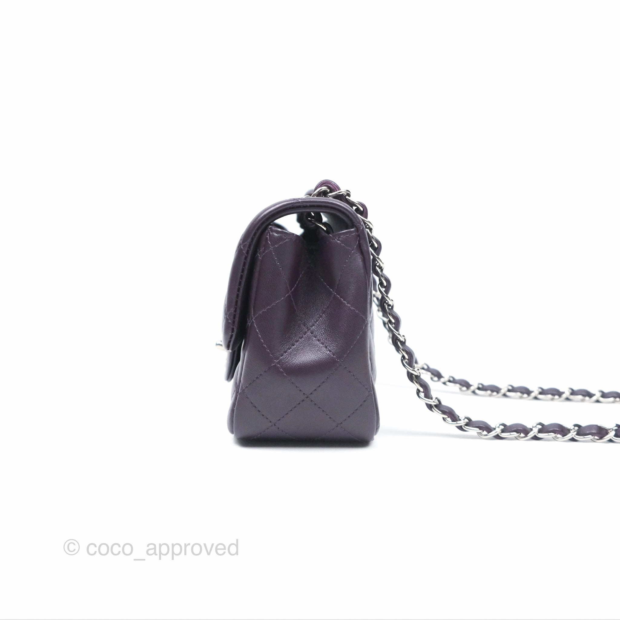 Chanel Quilted Mini Square Dark Purple Lambskin Silver Hardware