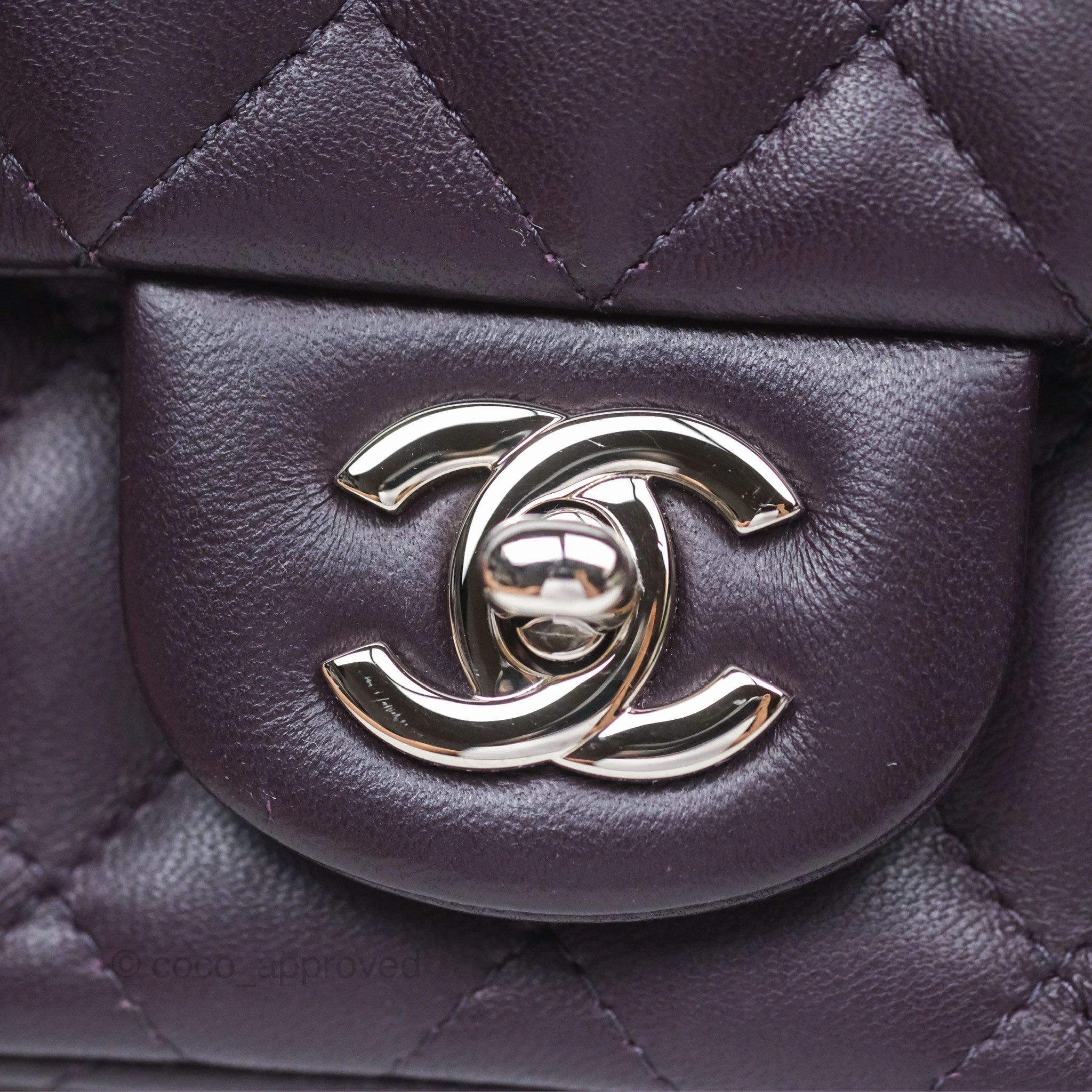 Chanel Quilted Mini Square Dark Purple Lambskin Silver Hardware