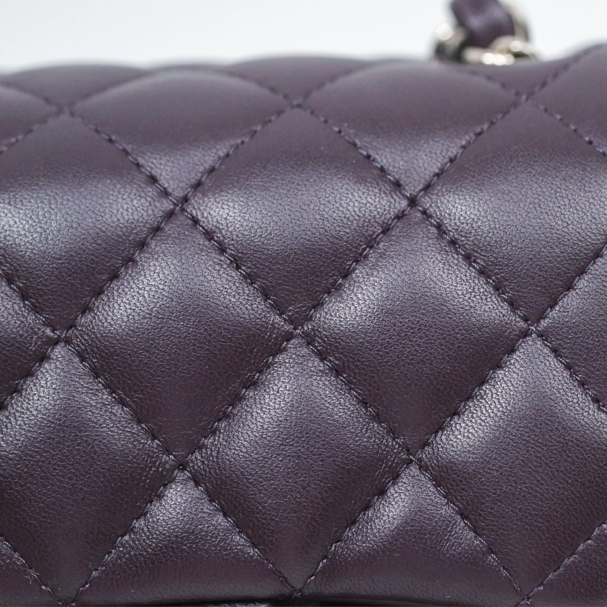 Chanel Quilted Mini Square Dark Purple Lambskin Silver Hardware