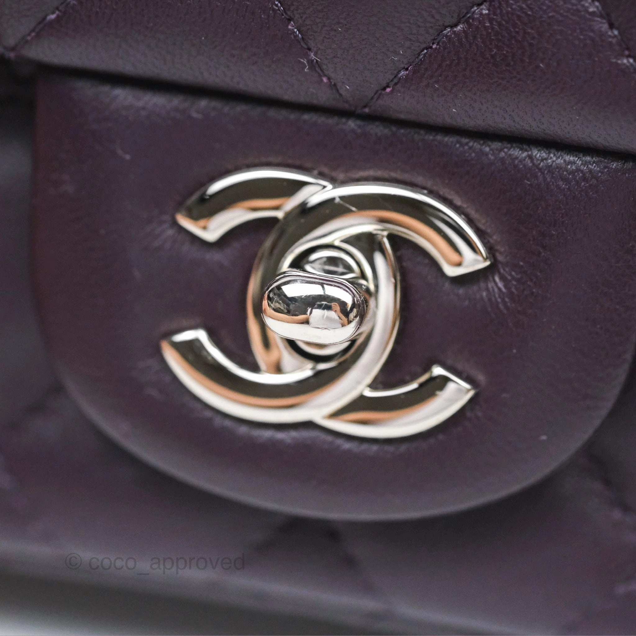 Chanel Quilted Mini Square Dark Purple Lambskin Silver Hardware
