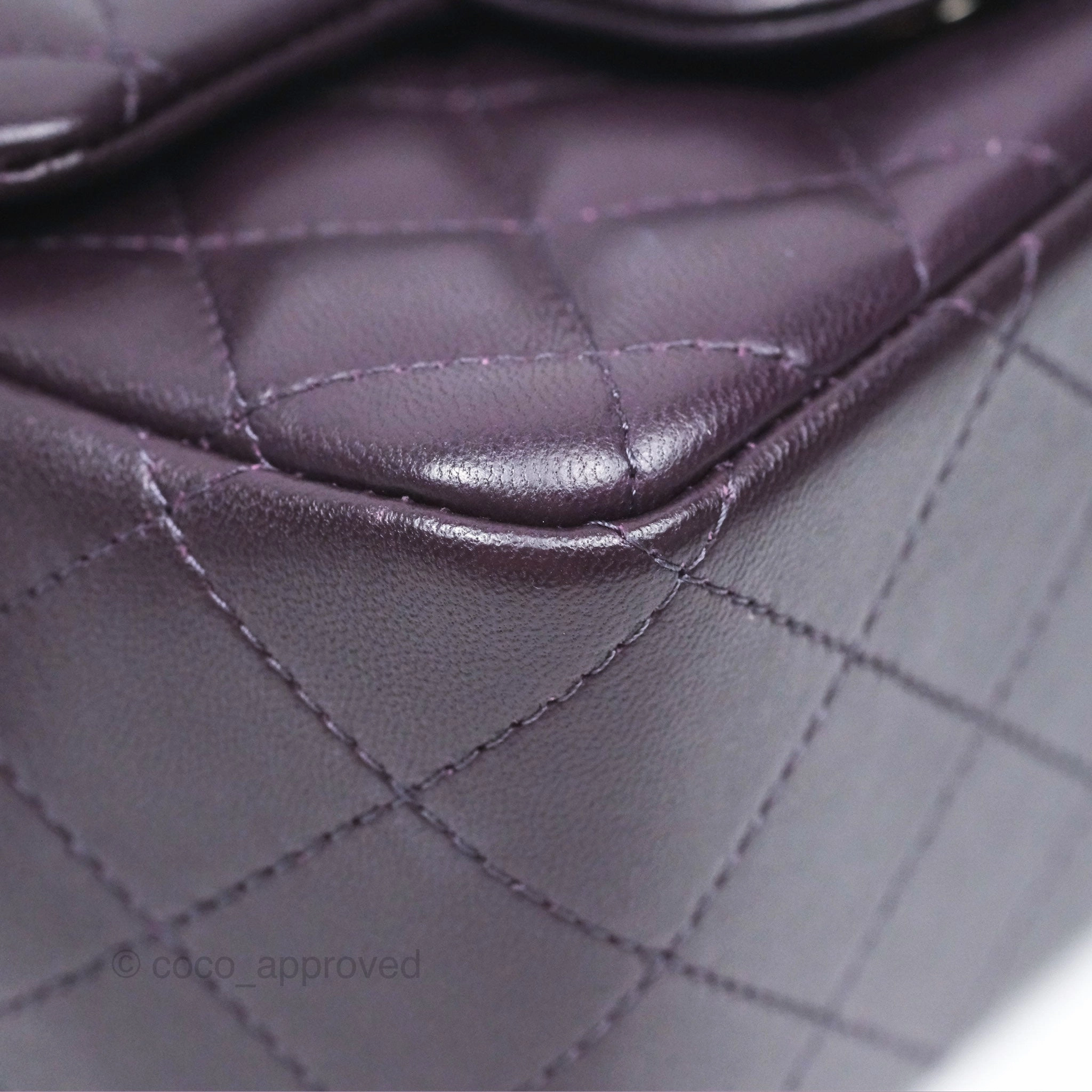 Chanel Quilted Mini Square Dark Purple Lambskin Silver Hardware