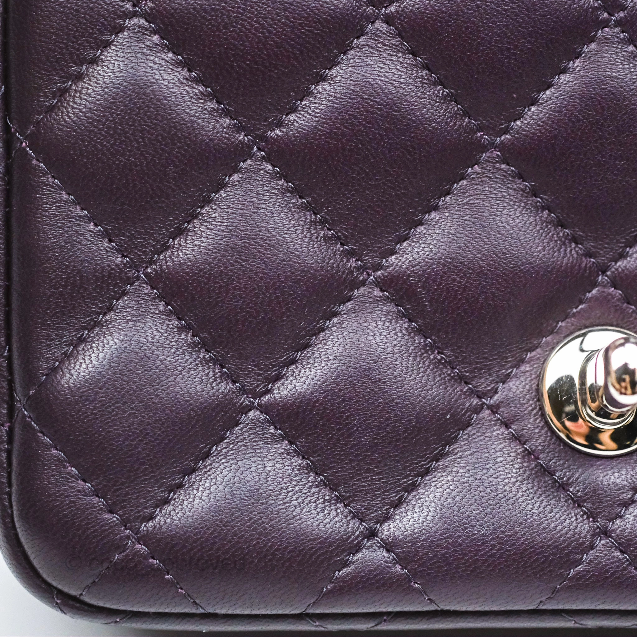 Chanel Quilted Mini Square Dark Purple Lambskin Silver Hardware