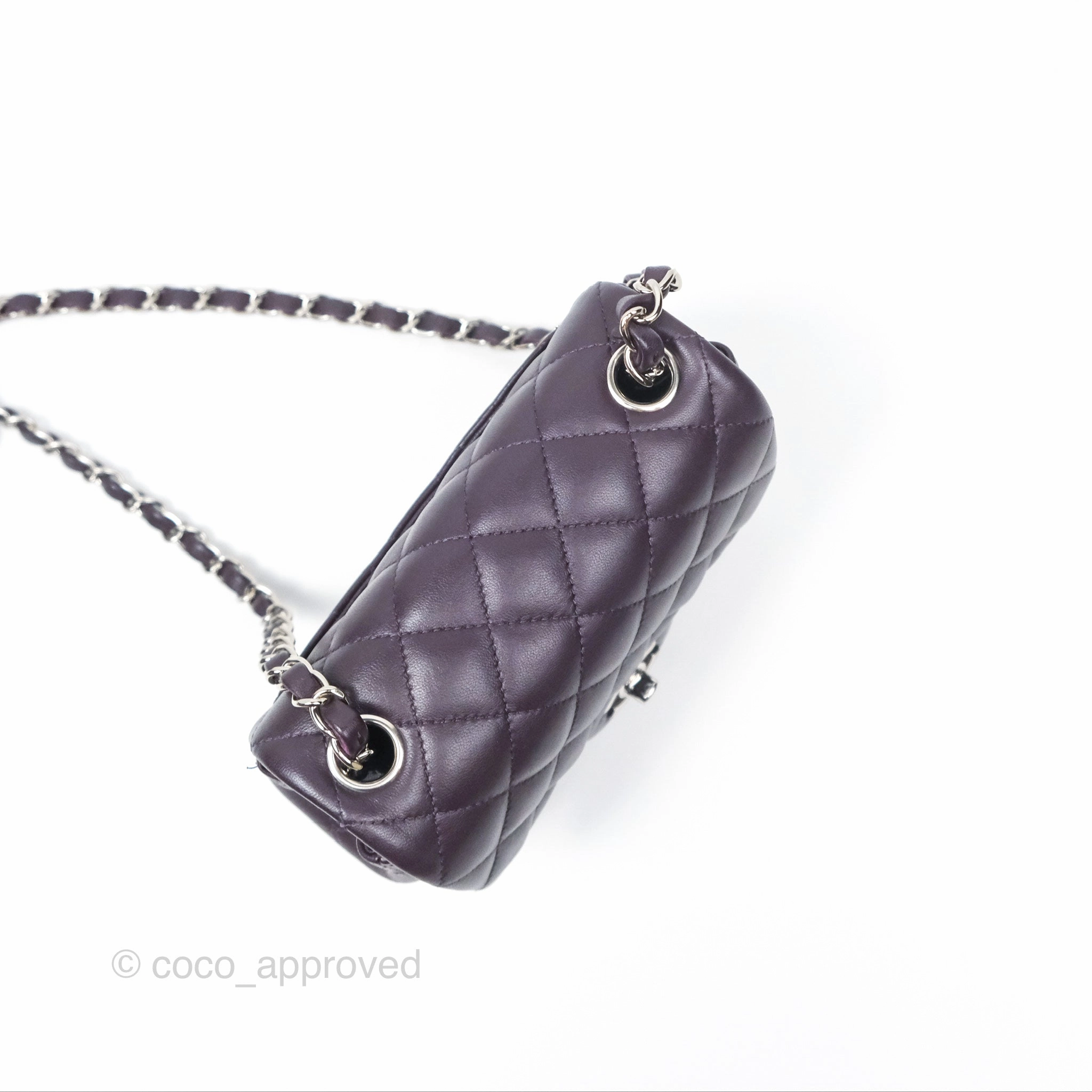 Chanel Quilted Mini Square Dark Purple Lambskin Silver Hardware