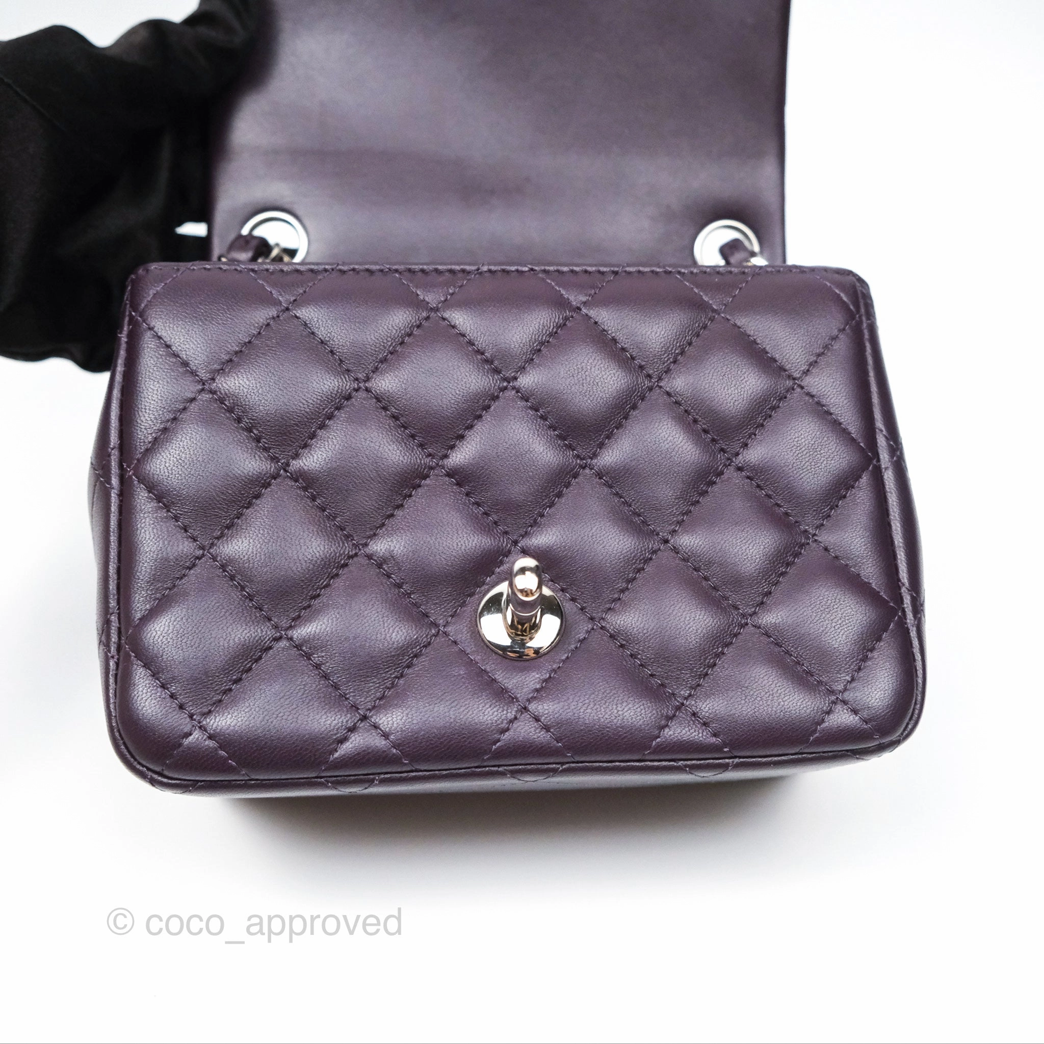 Chanel Quilted Mini Square Dark Purple Lambskin Silver Hardware