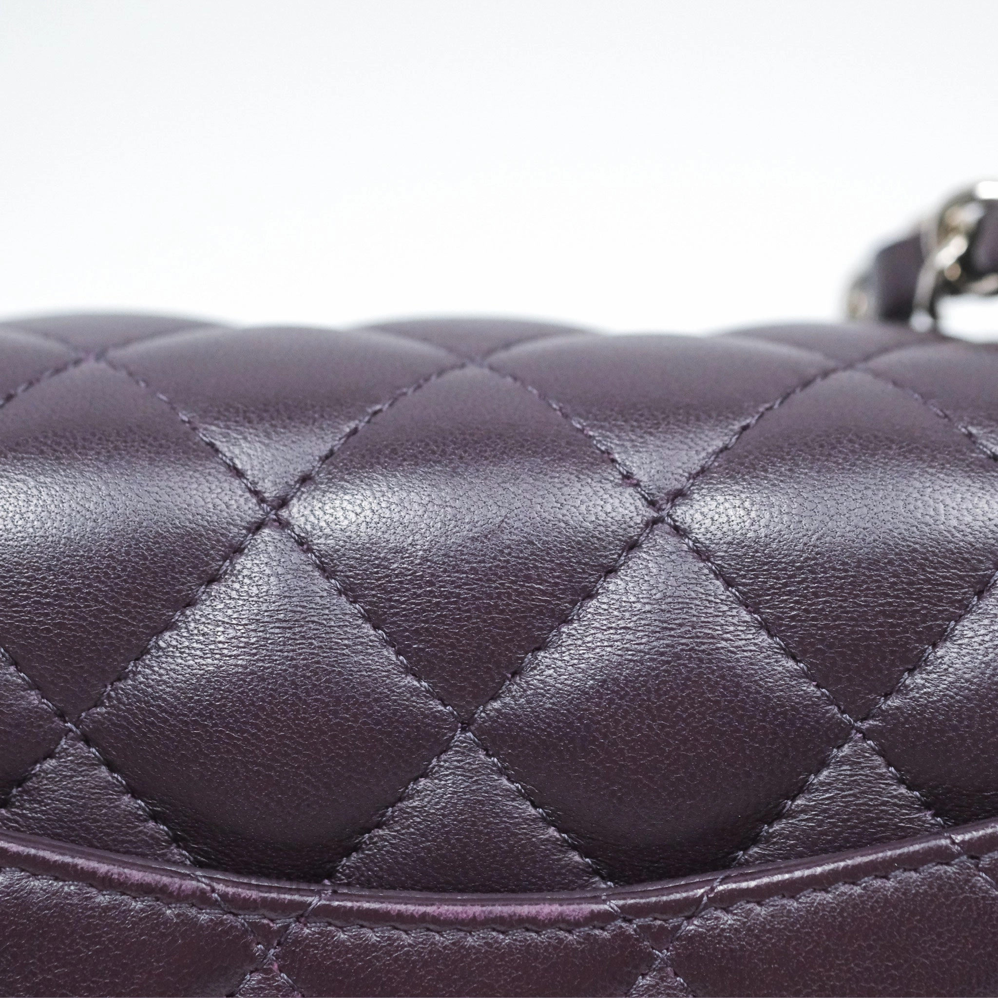 Chanel Quilted Mini Square Dark Purple Lambskin Silver Hardware