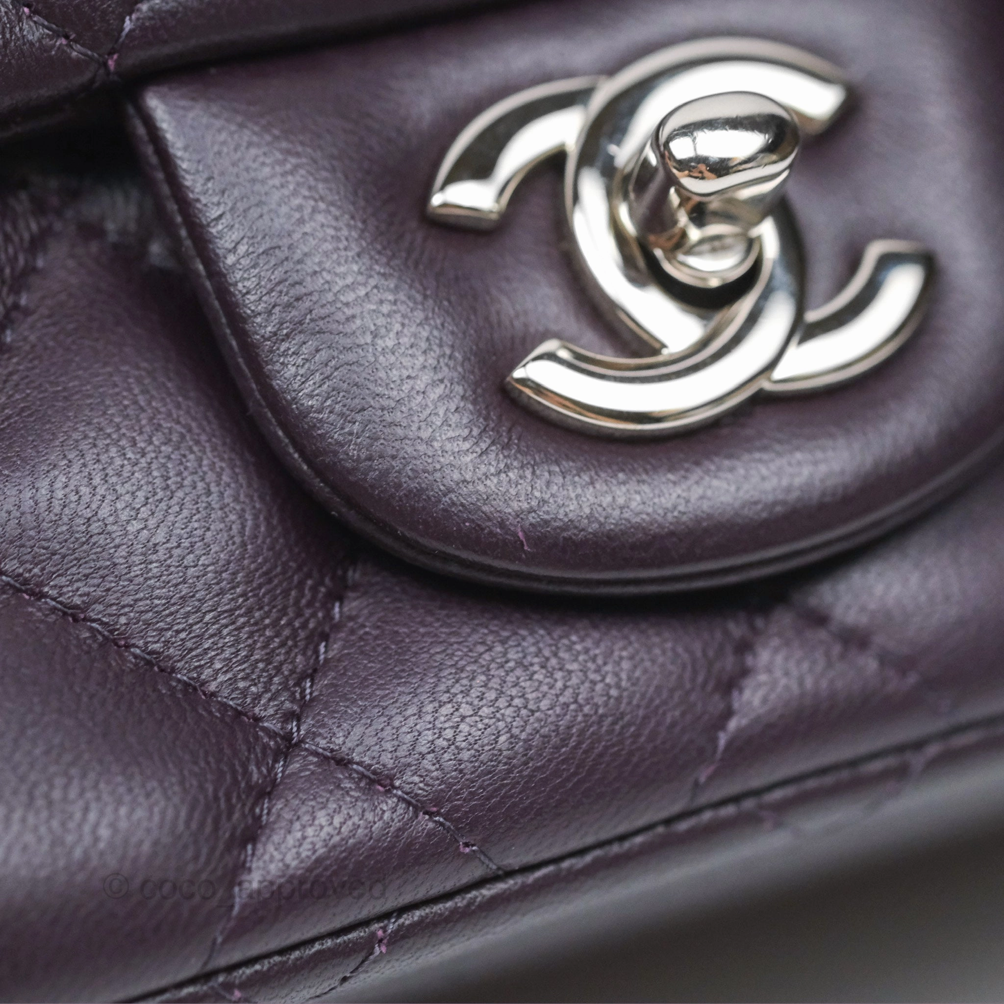 Chanel Quilted Mini Square Dark Purple Lambskin Silver Hardware