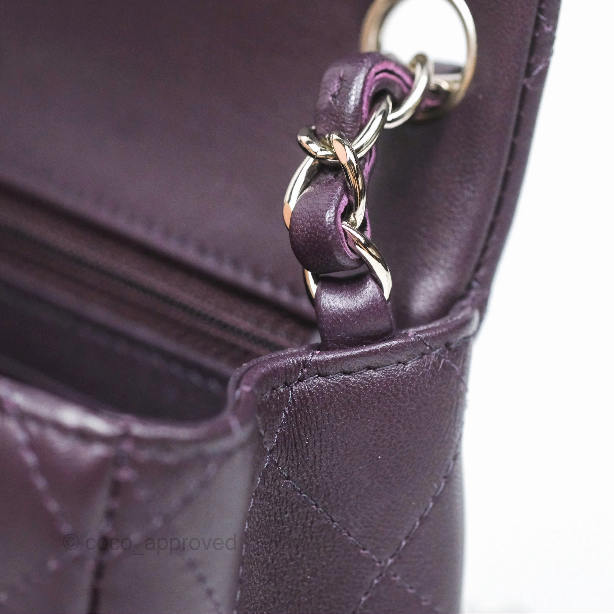 Chanel Quilted Mini Square Dark Purple Lambskin Silver Hardware