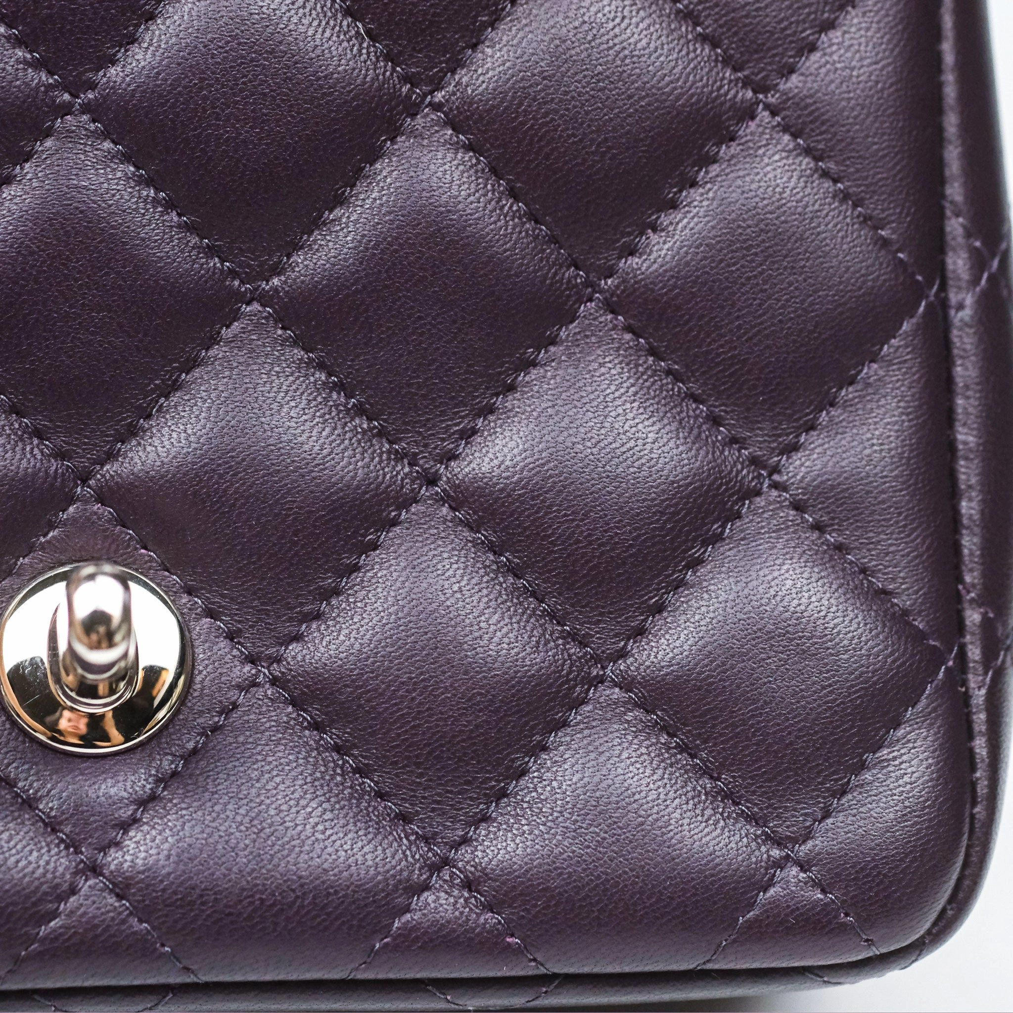Chanel Quilted Mini Square Dark Purple Lambskin Silver Hardware