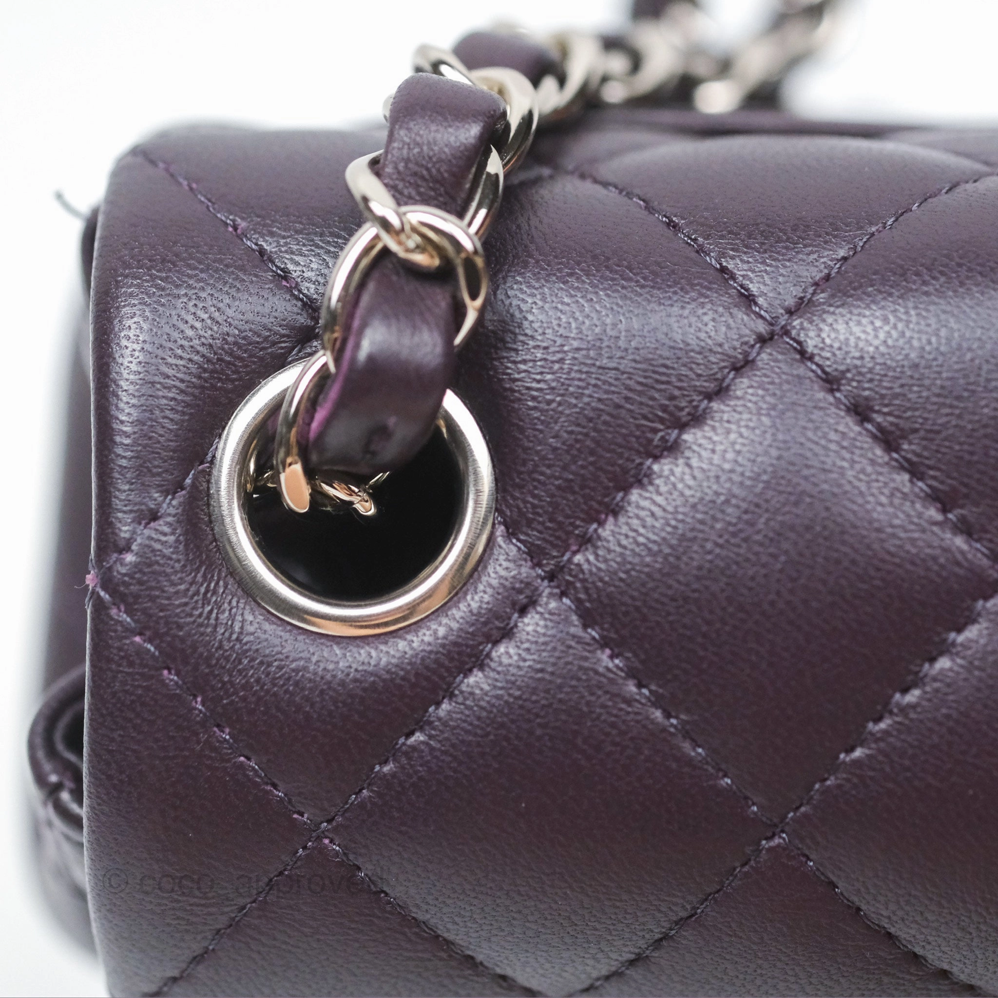 Chanel Quilted Mini Square Dark Purple Lambskin Silver Hardware