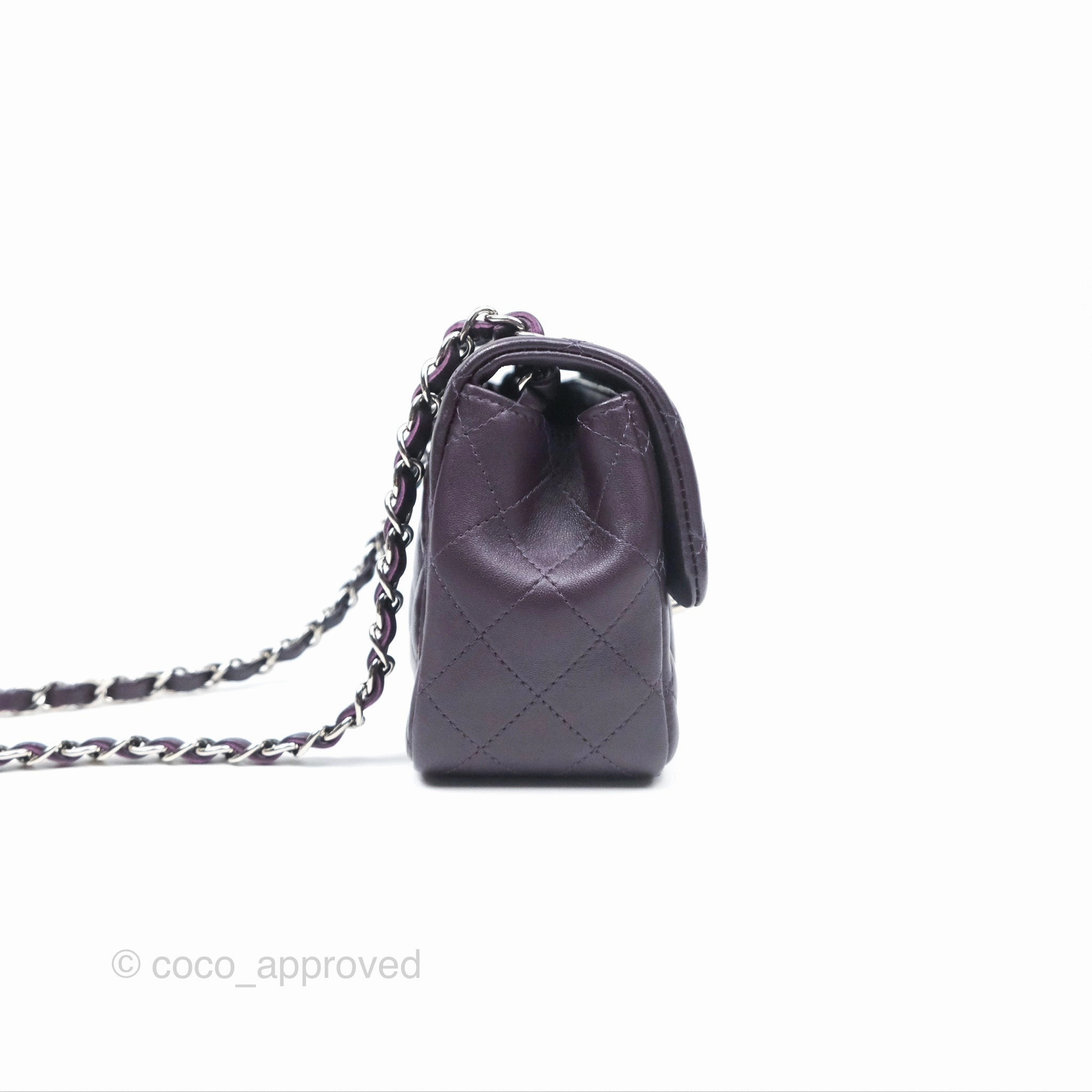 Chanel Quilted Mini Square Dark Purple Lambskin Silver Hardware