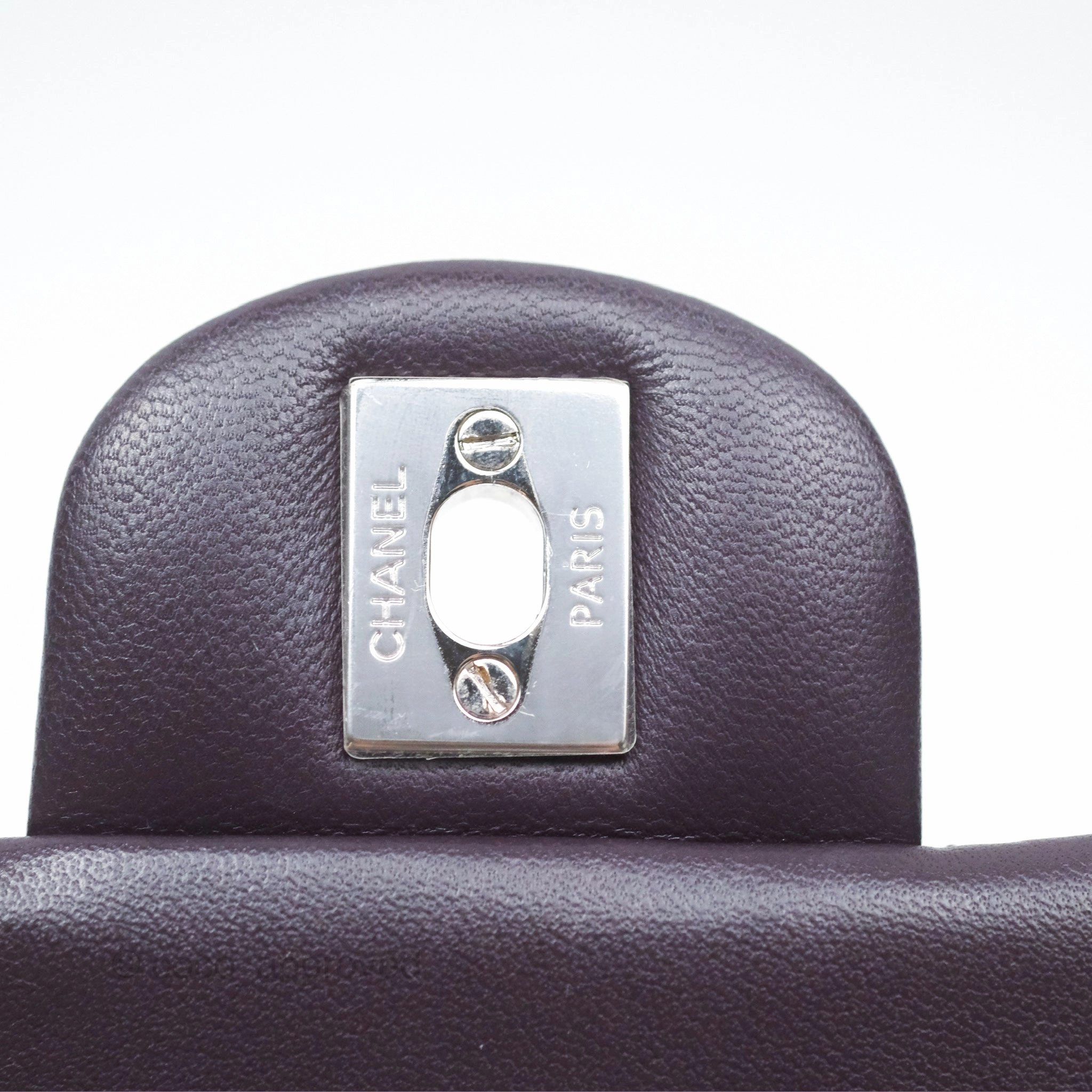 Chanel Quilted Mini Square Dark Purple Lambskin Silver Hardware