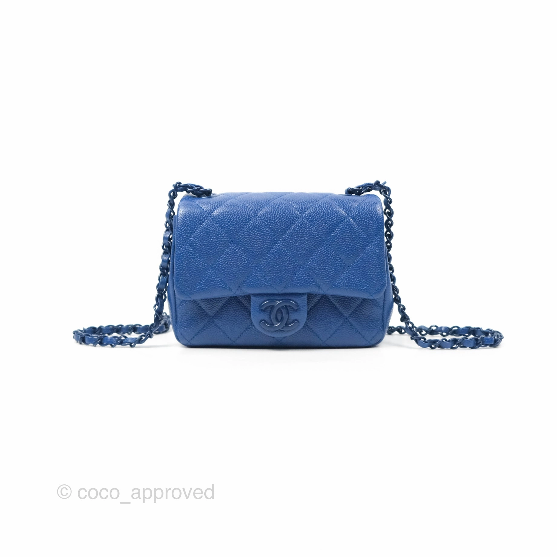 Chanel Quilted Mini Square Flap Bag Dark Blue Caviar Incognito