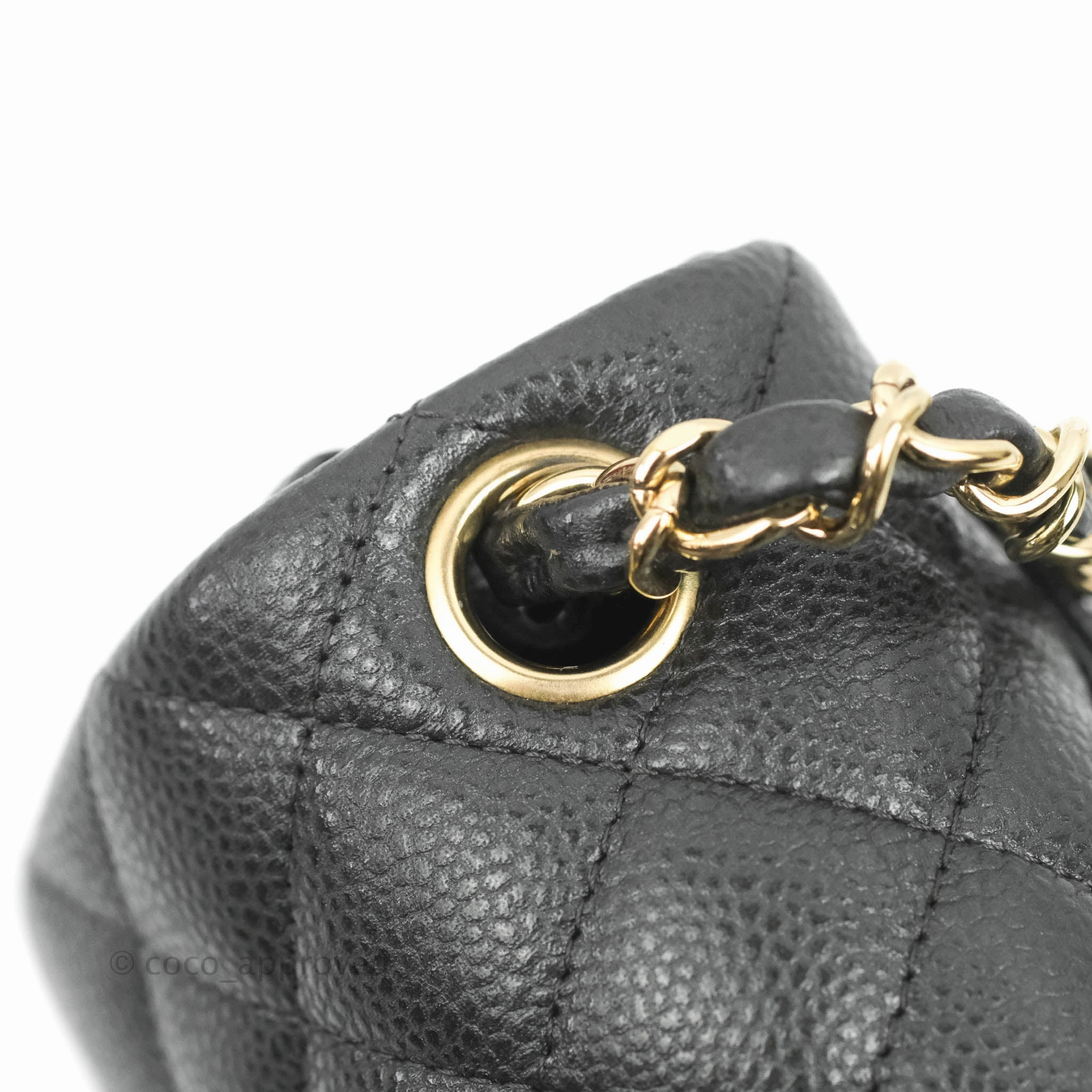 Chanel Quilted Mini Square Flap Bag Pearly Black Caviar Gold Hardware